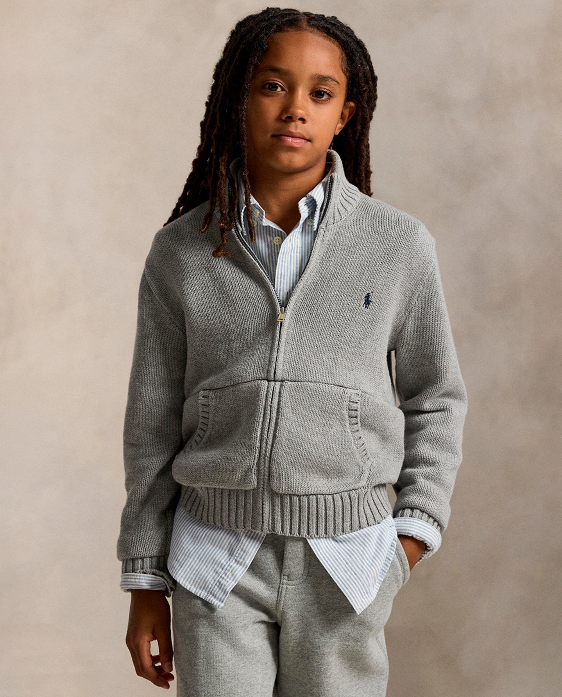 Casaco de Algodão com Fecho de Correr Completo Cinzento-1