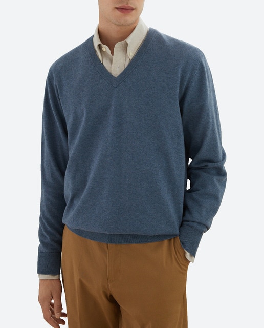 Imagen 0 de Jersey de hombre de cuello pico liso algodón merino