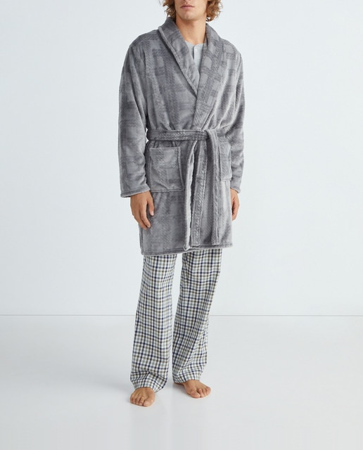 Imagen 0 de Batín de hombre en velour con dibujo de cuadros