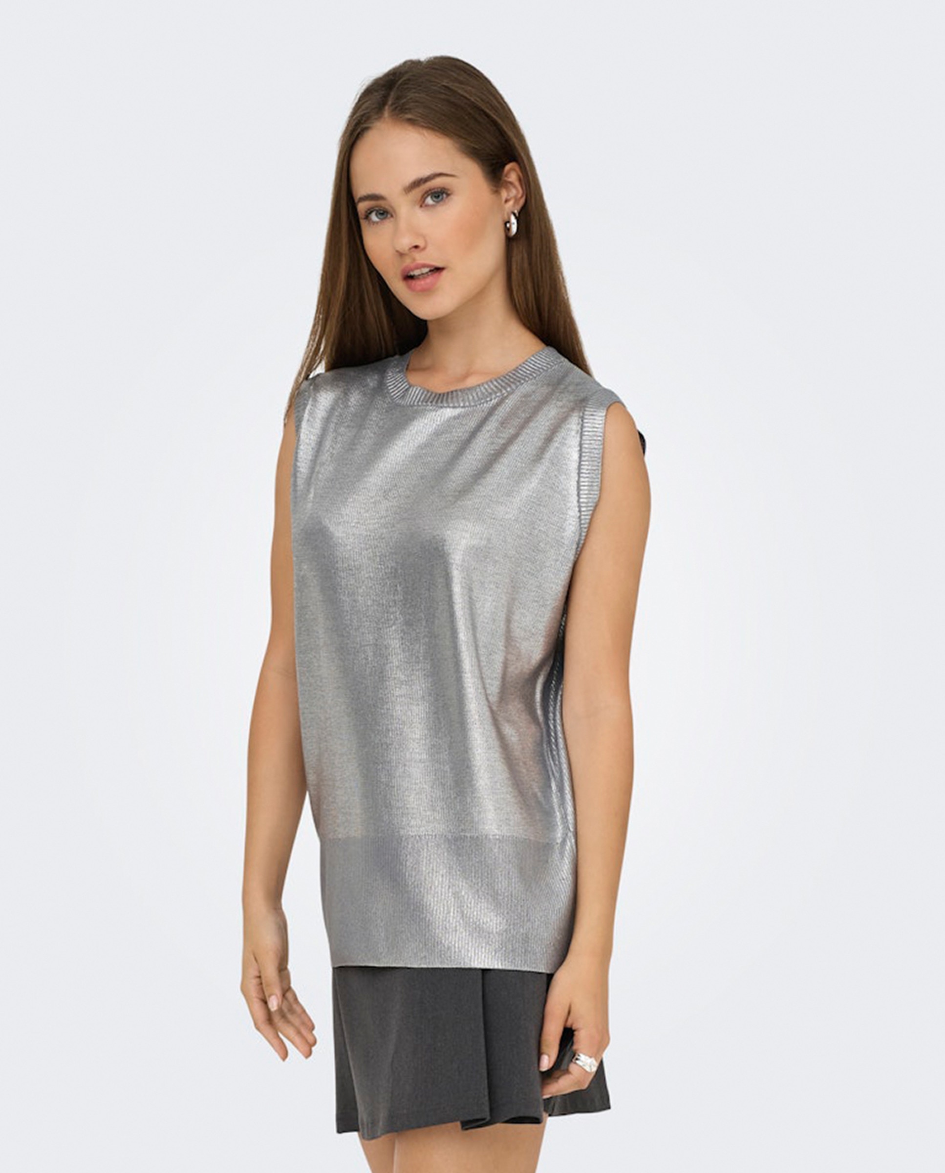 Top com Efeito de Foil - Prateado Cinzento-1