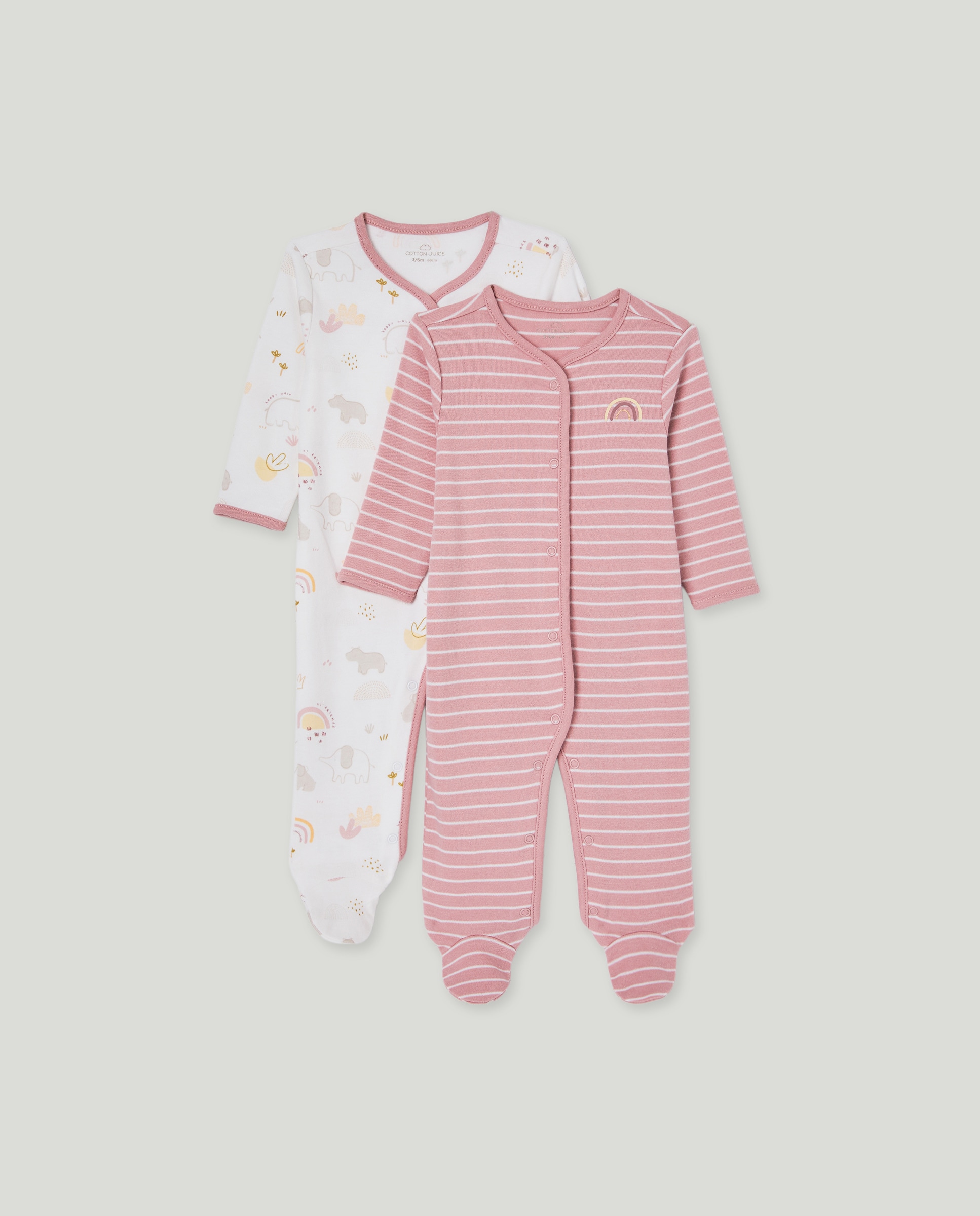 Pack de 2 Babygrows de Malha de Bebé com Estampado de Fantasia Rosa-1