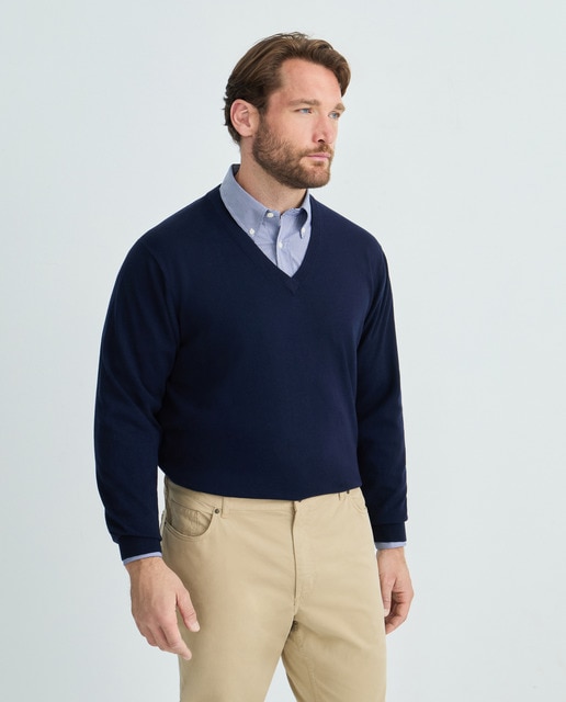 Imagen 0 de Jersey de hombre tallas grandes de cuello pico liso algodón merino