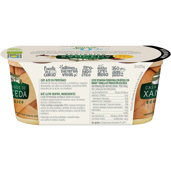 Fettarmer Bifidus ökologisch mit Mango und Vanille 0,4 Fett glutenfrei 2er-Pack Behälter 125 g