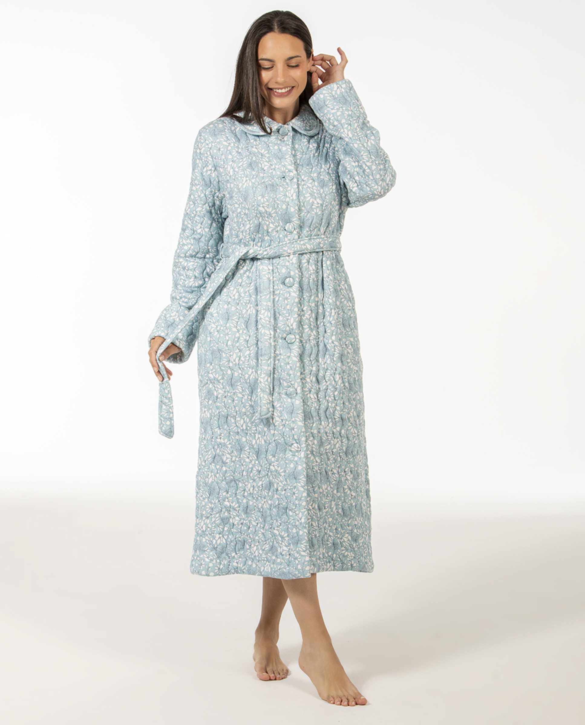 Robe acolchoado com cinto Azul-1