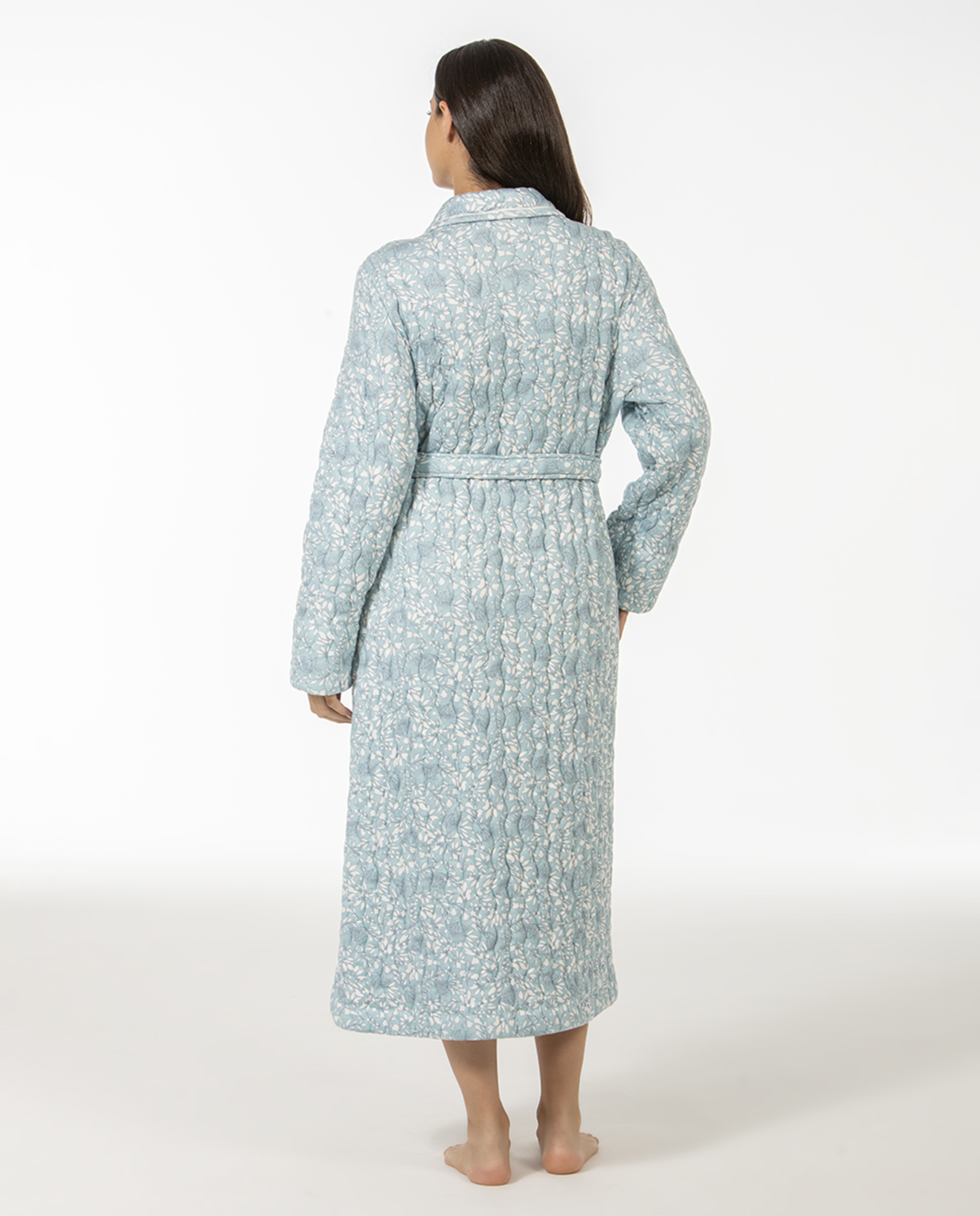 Robe acolchoado com cinto Azul-2