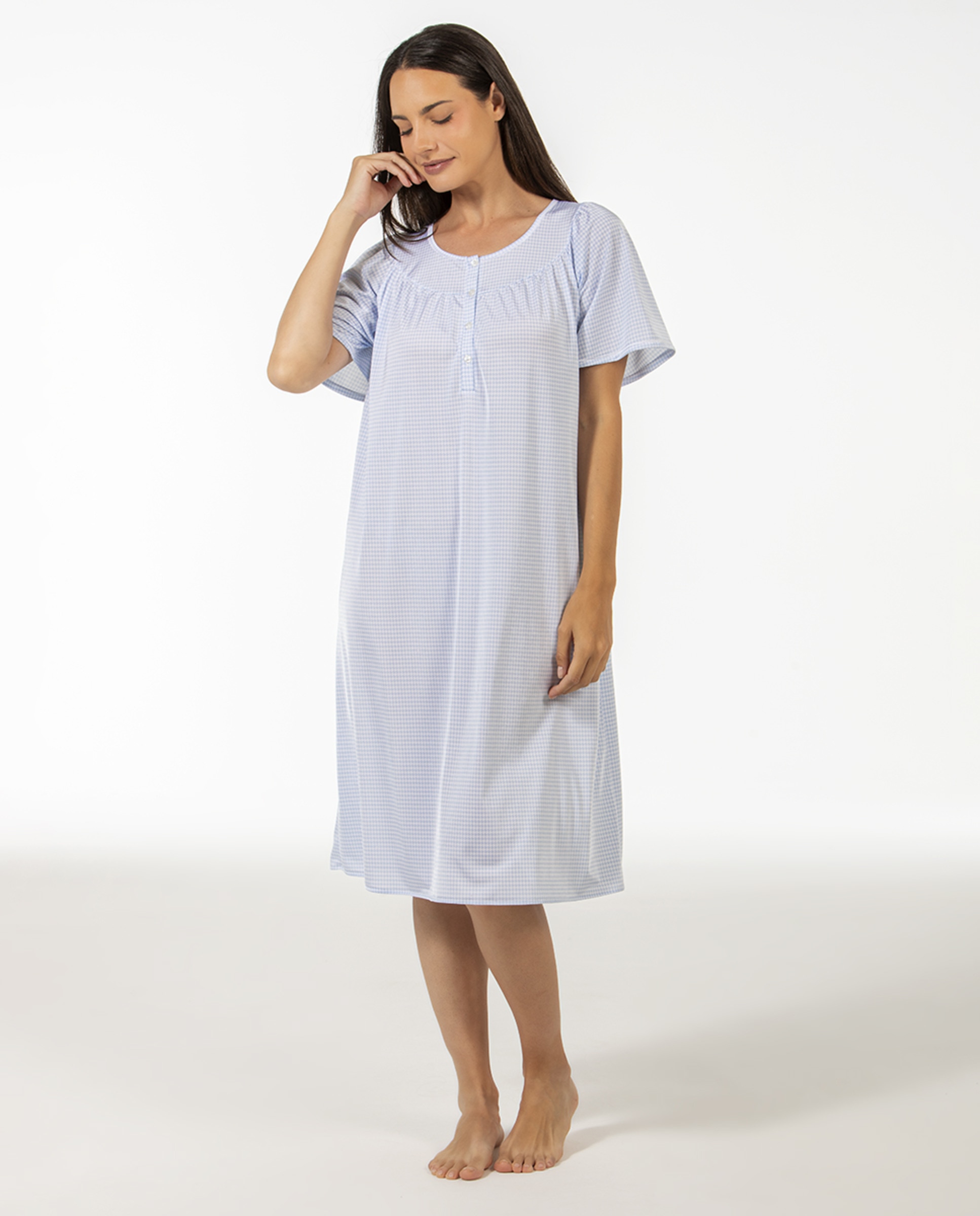 Camisa de dormir curta de mulher Azul-1