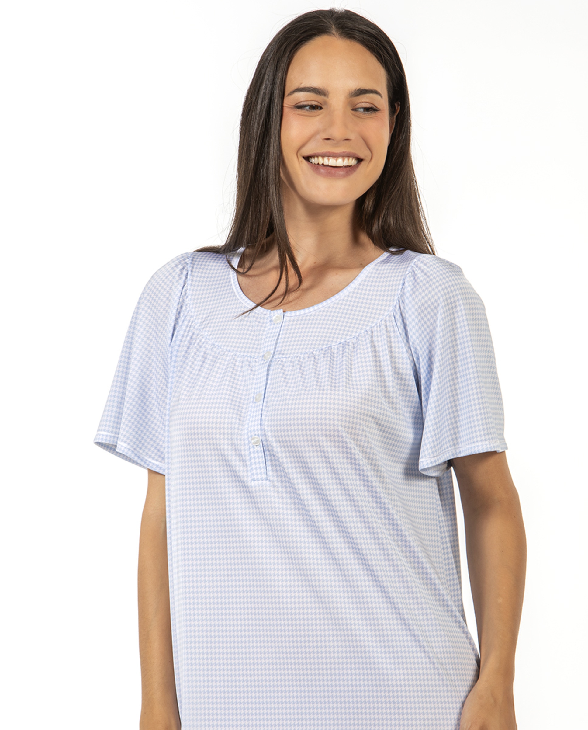Camisa de dormir curta de mulher Azul-3