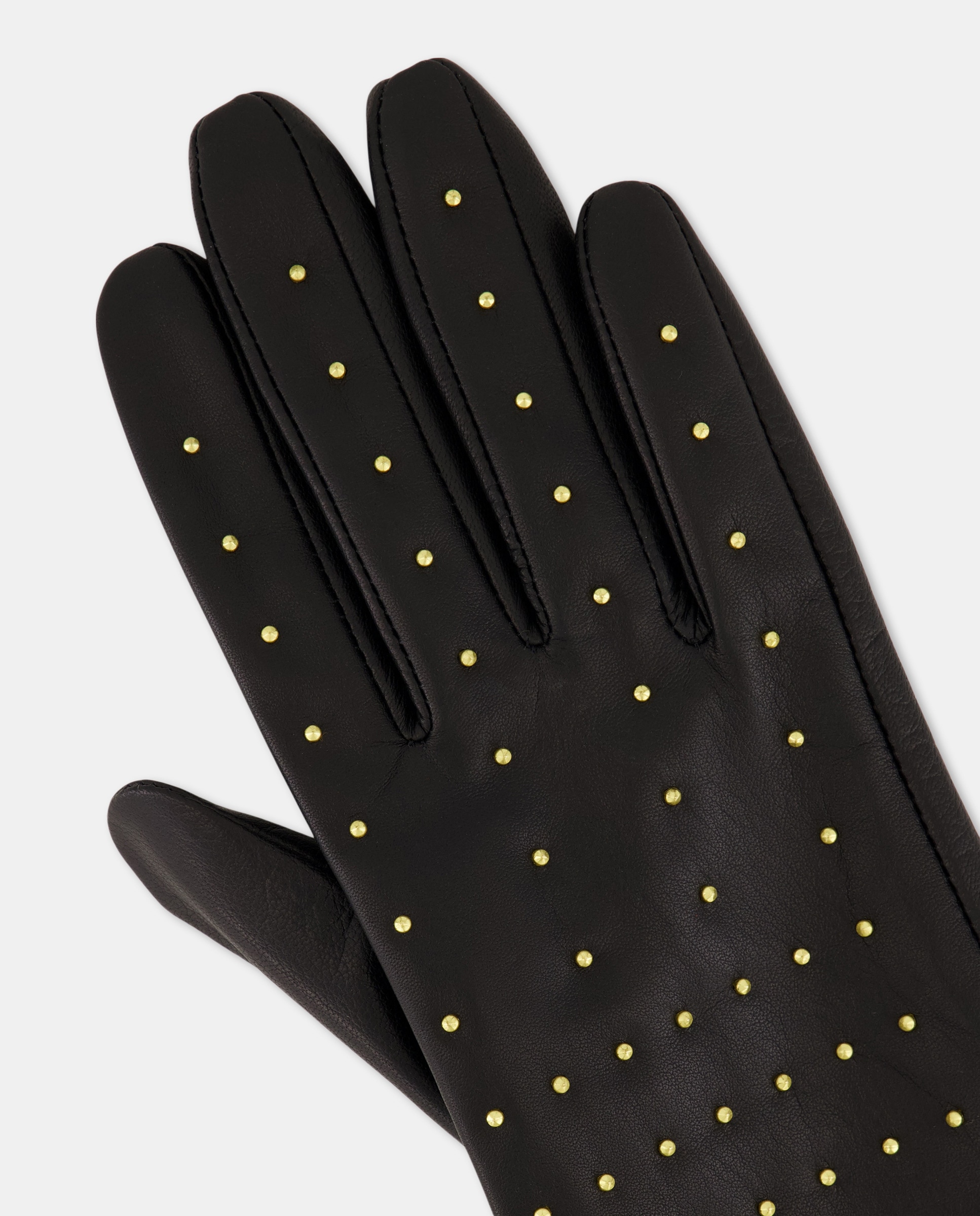 Luvas Compridas em Pele com Tachas Preto-2