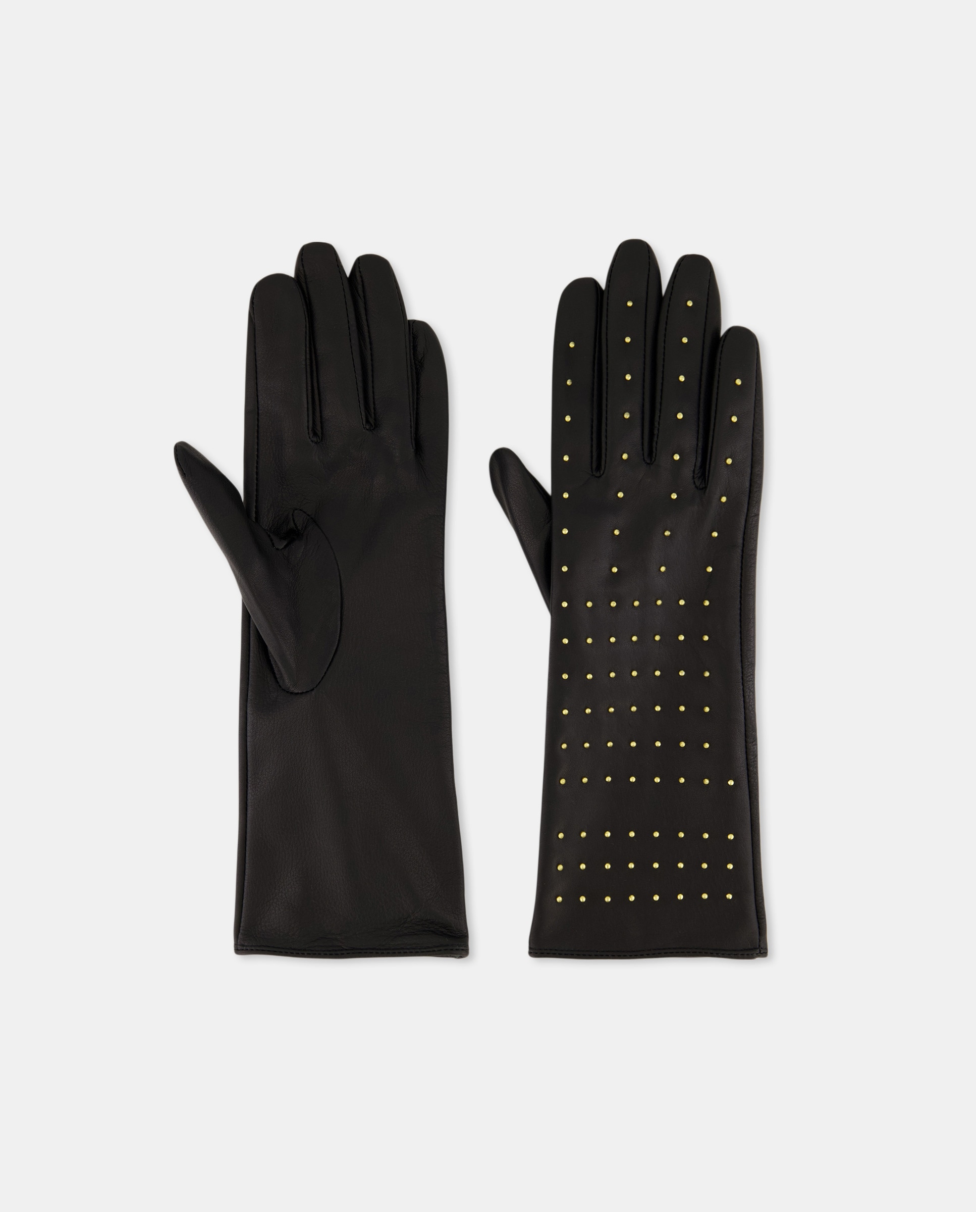 Luvas Compridas em Pele com Tachas Preto-1