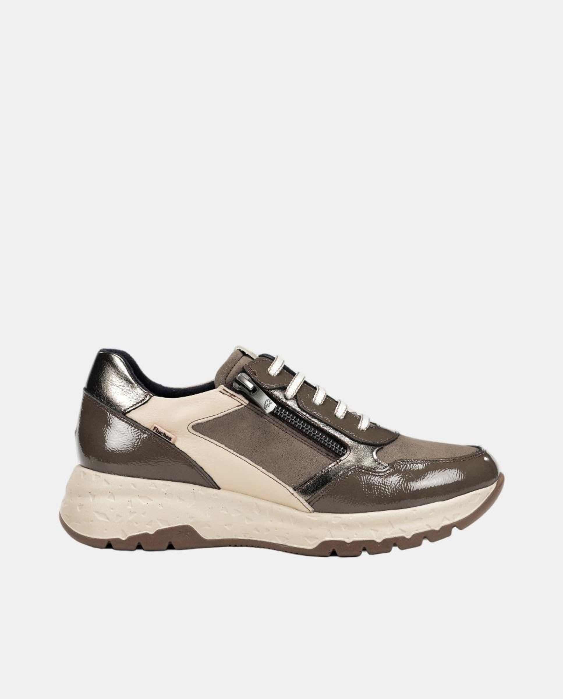 Sapatos Desportivos em Pele com Fecho de Correr Cinzento-1