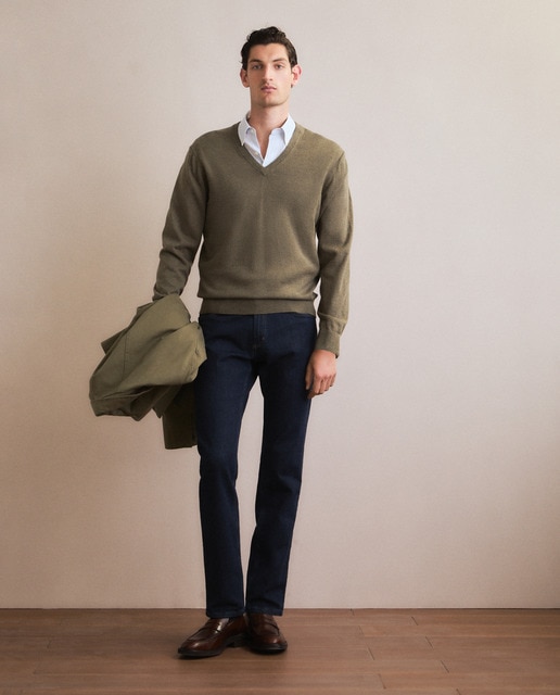Imagen 0 de Jersey de hombre de cuello pico liso algodón merino