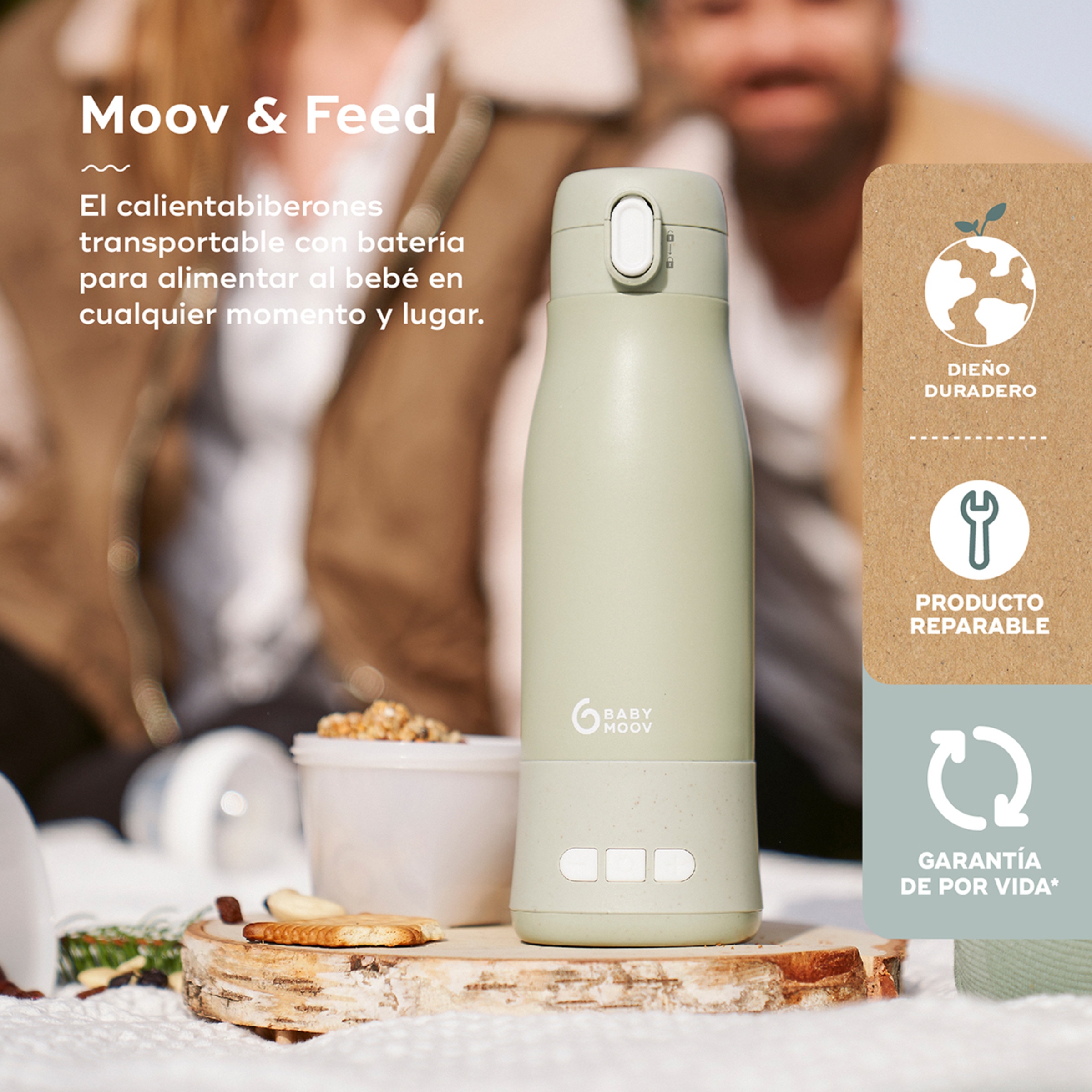 Aquecedor de Biberões Transportável com Bateria Moov & Feed Verde Água-2