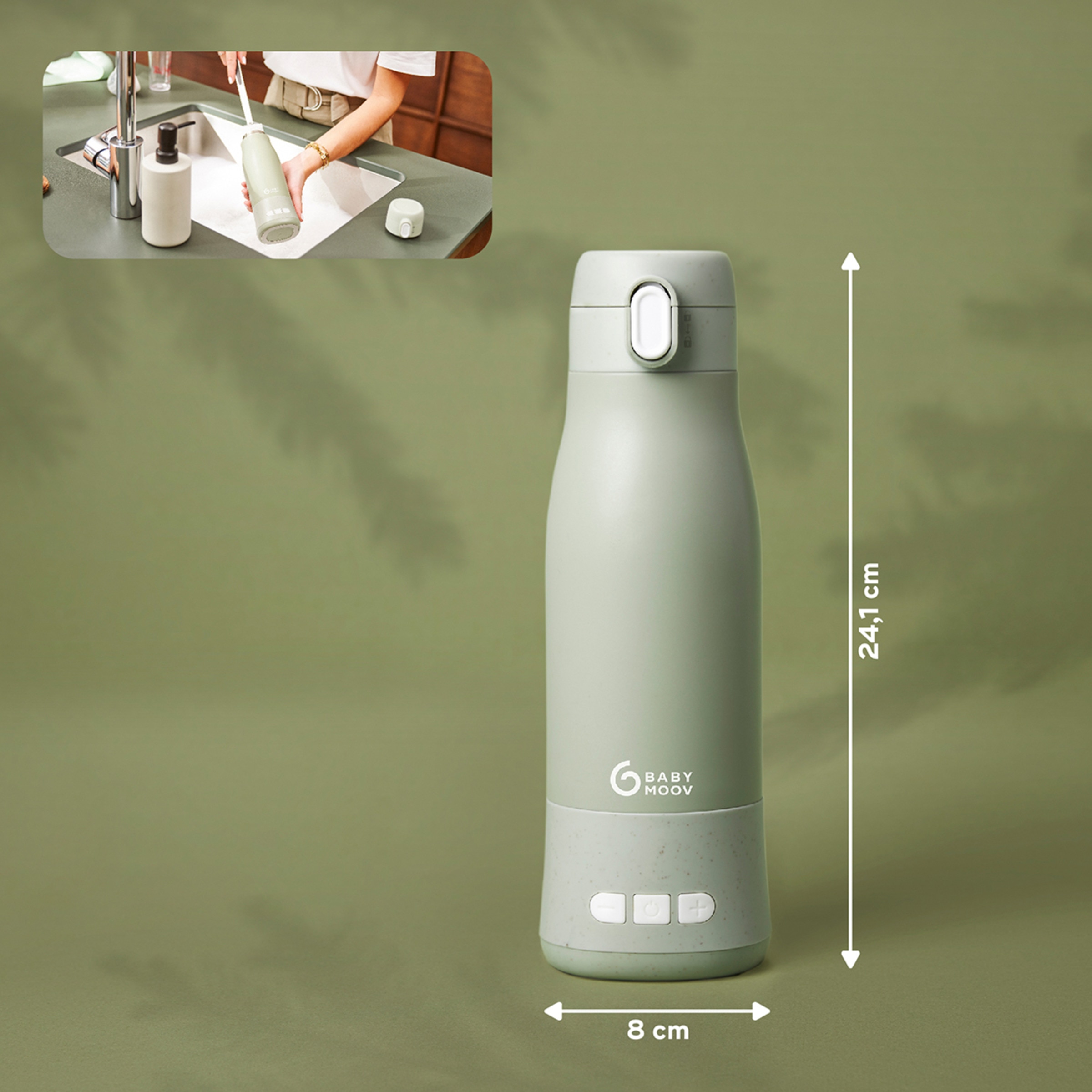 Aquecedor de Biberões Transportável com Bateria Moov & Feed Verde Água-8