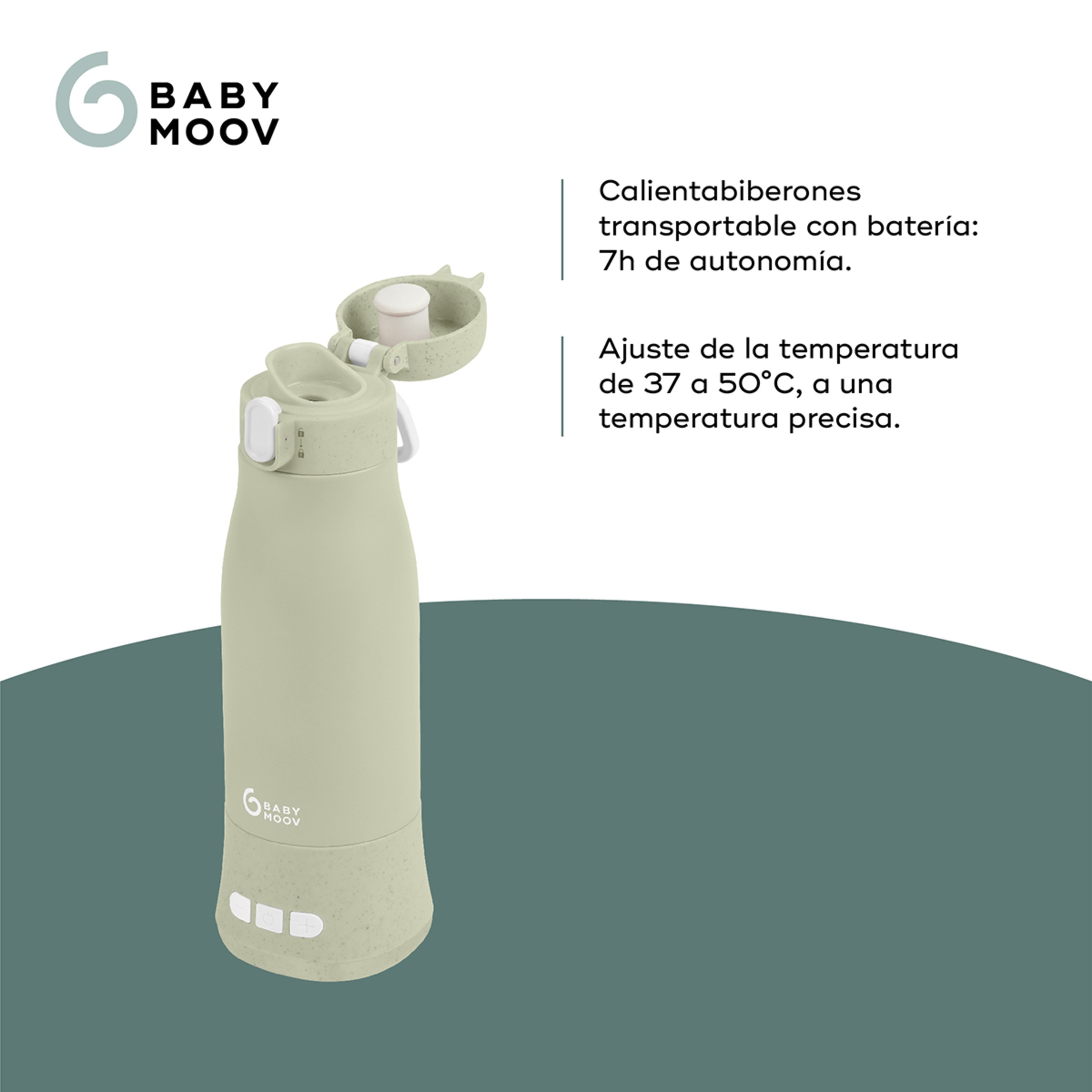 Aquecedor de Biberões Transportável com Bateria Moov & Feed Verde Água-3