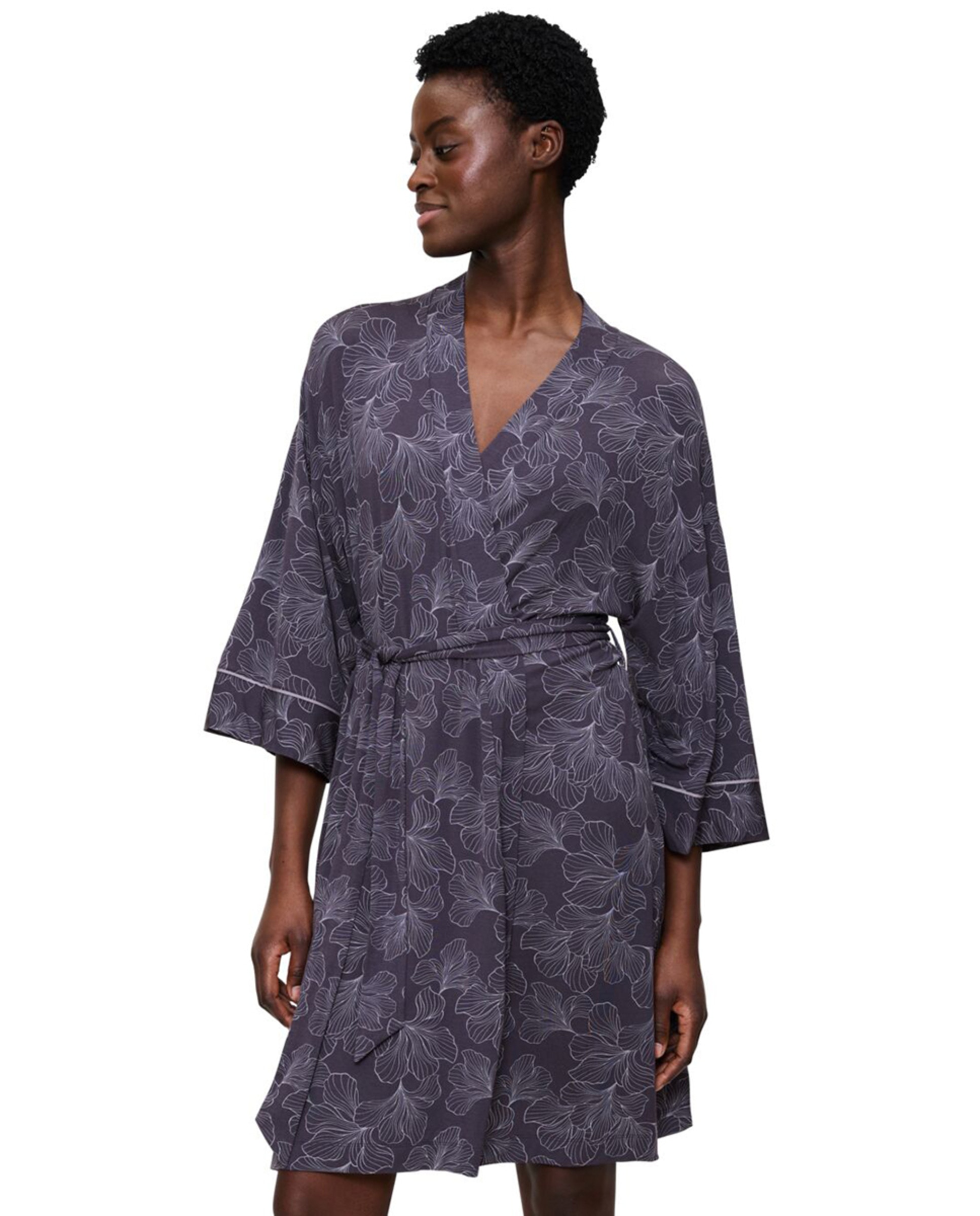 Robe Sensual com Ombros Caídos Confecionado em TENCEL™ Modal. Cinzento-escuro-1