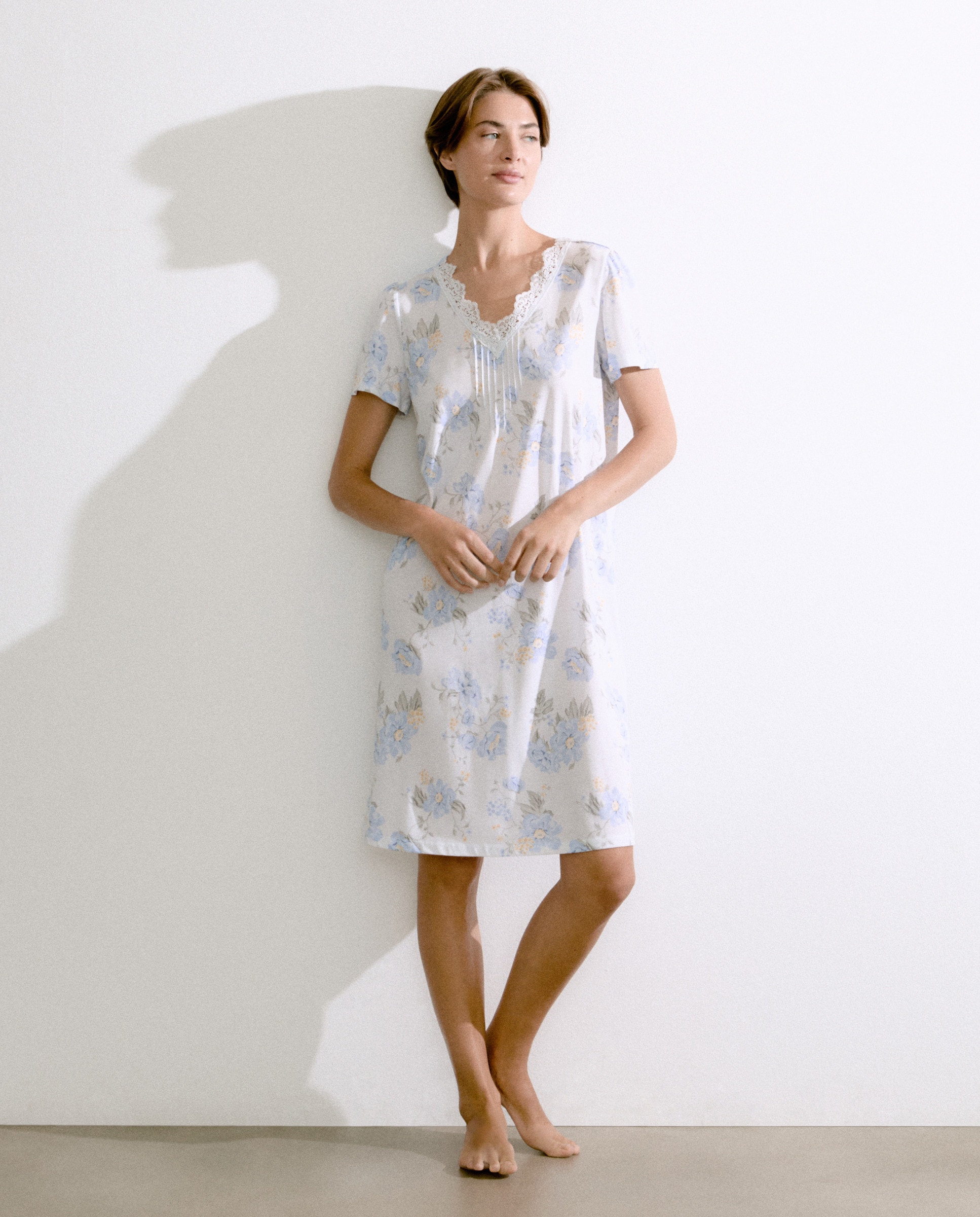 Camisa de Dormir com Estampado Floral Azul-1