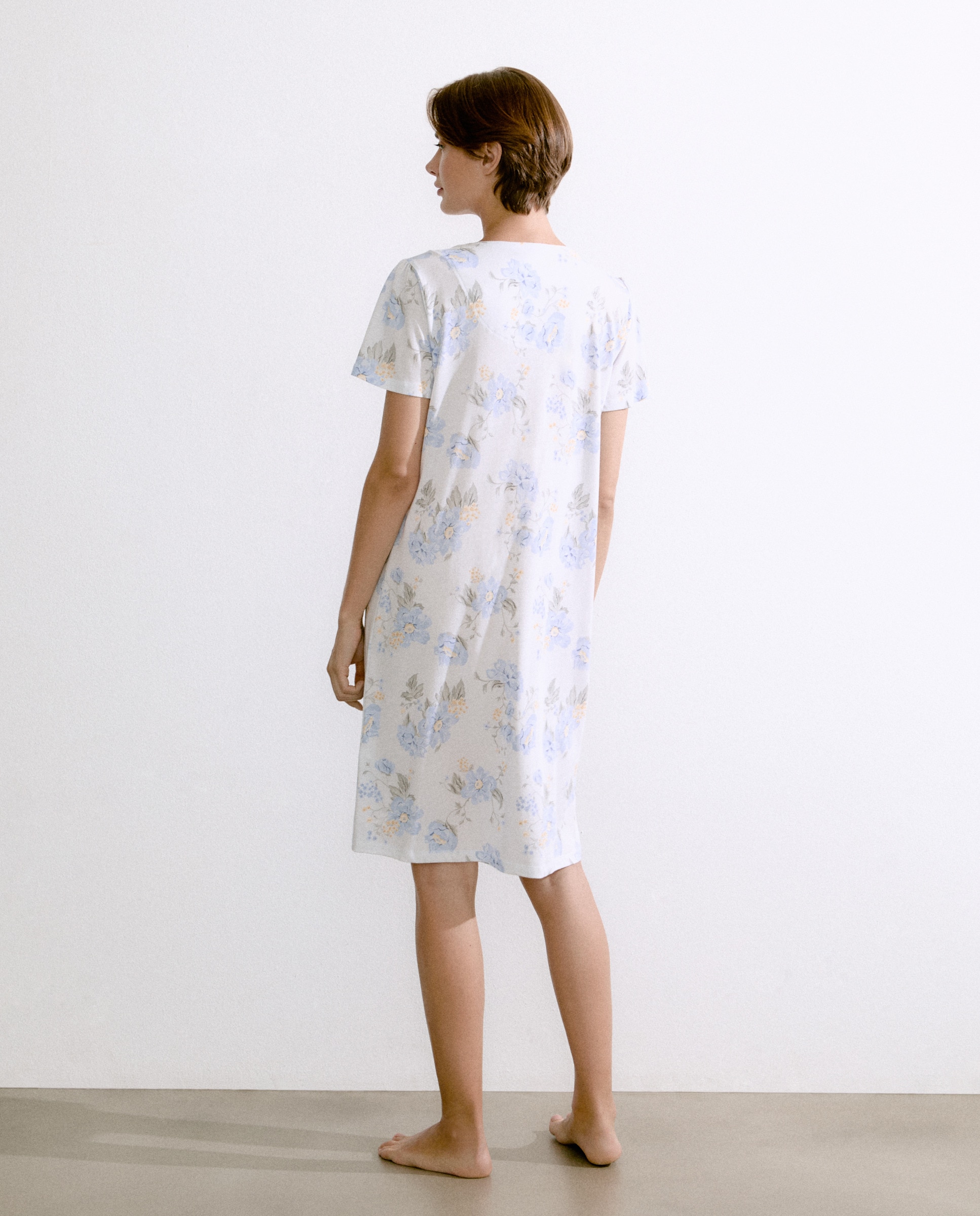 Camisa de Dormir com Estampado Floral Azul-2