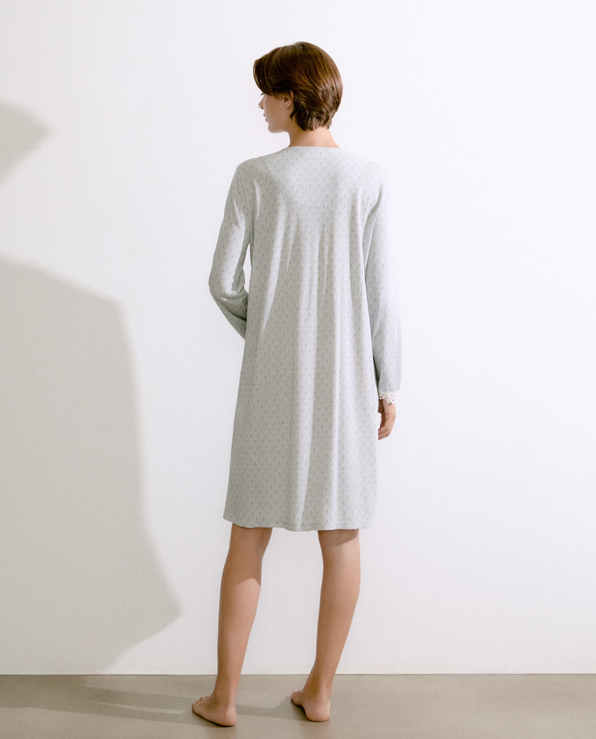 Camisa de Dormir de Algodão com Estampado Branco-2