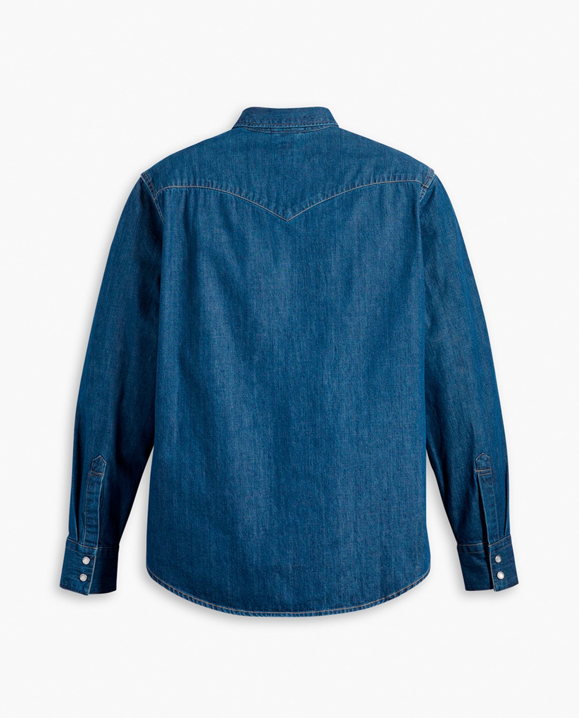 Camisa de ganga com manga comprida Azul-4