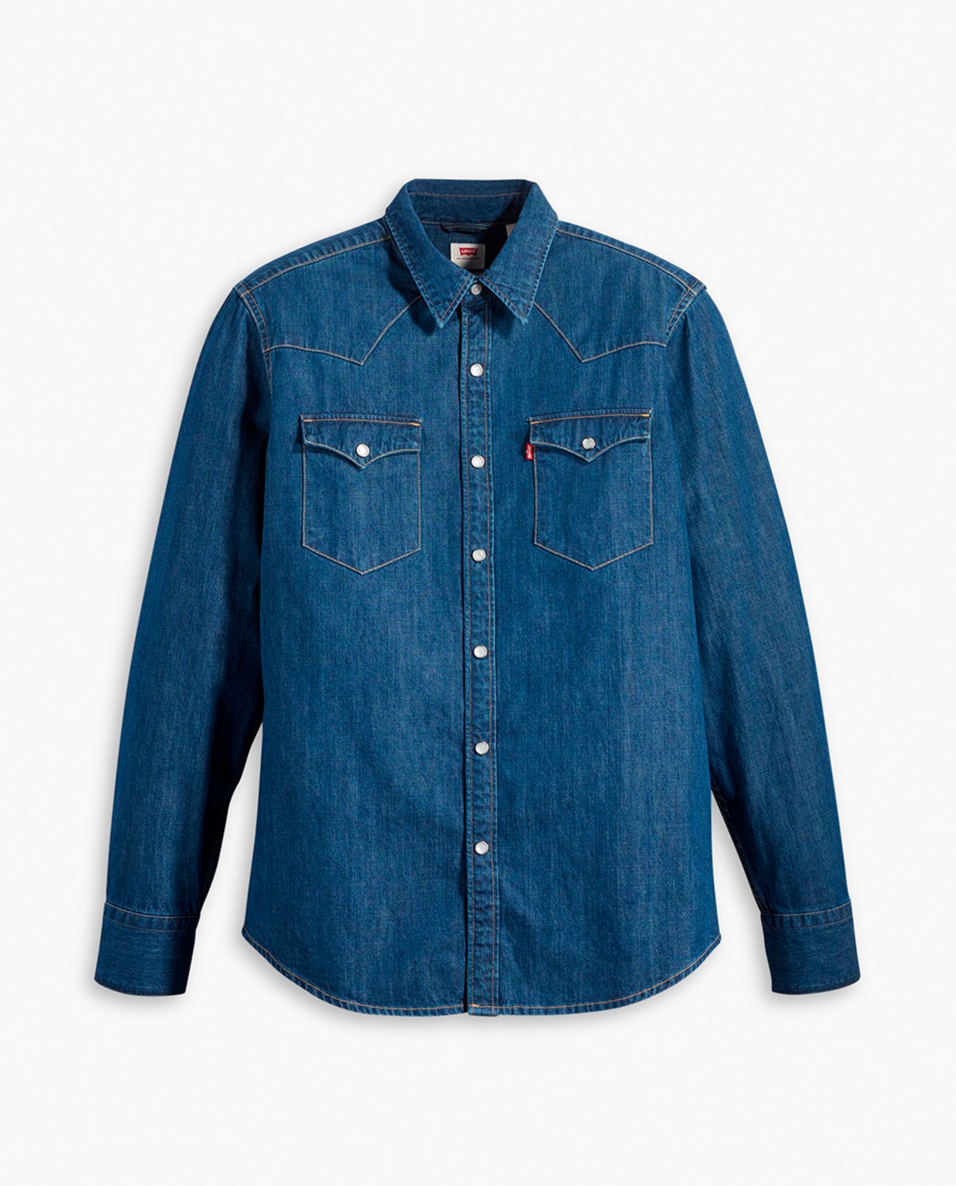 Camisa de ganga com manga comprida Azul-3