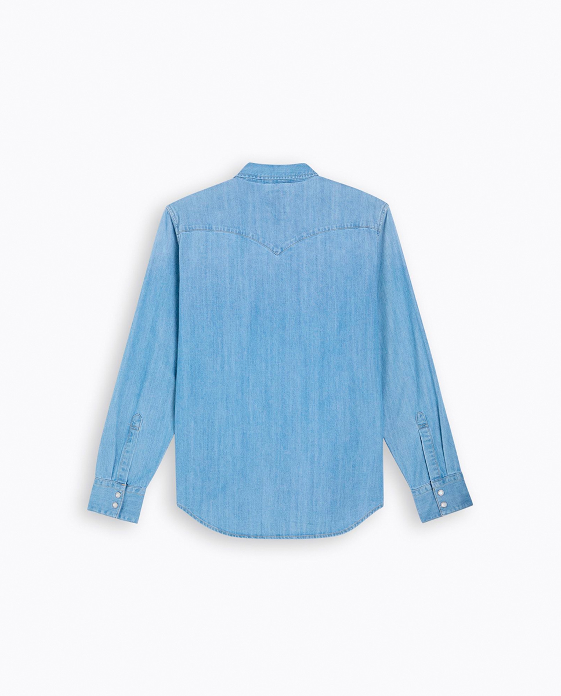 Camisa de ganga com manga comprida Azul-claro-6