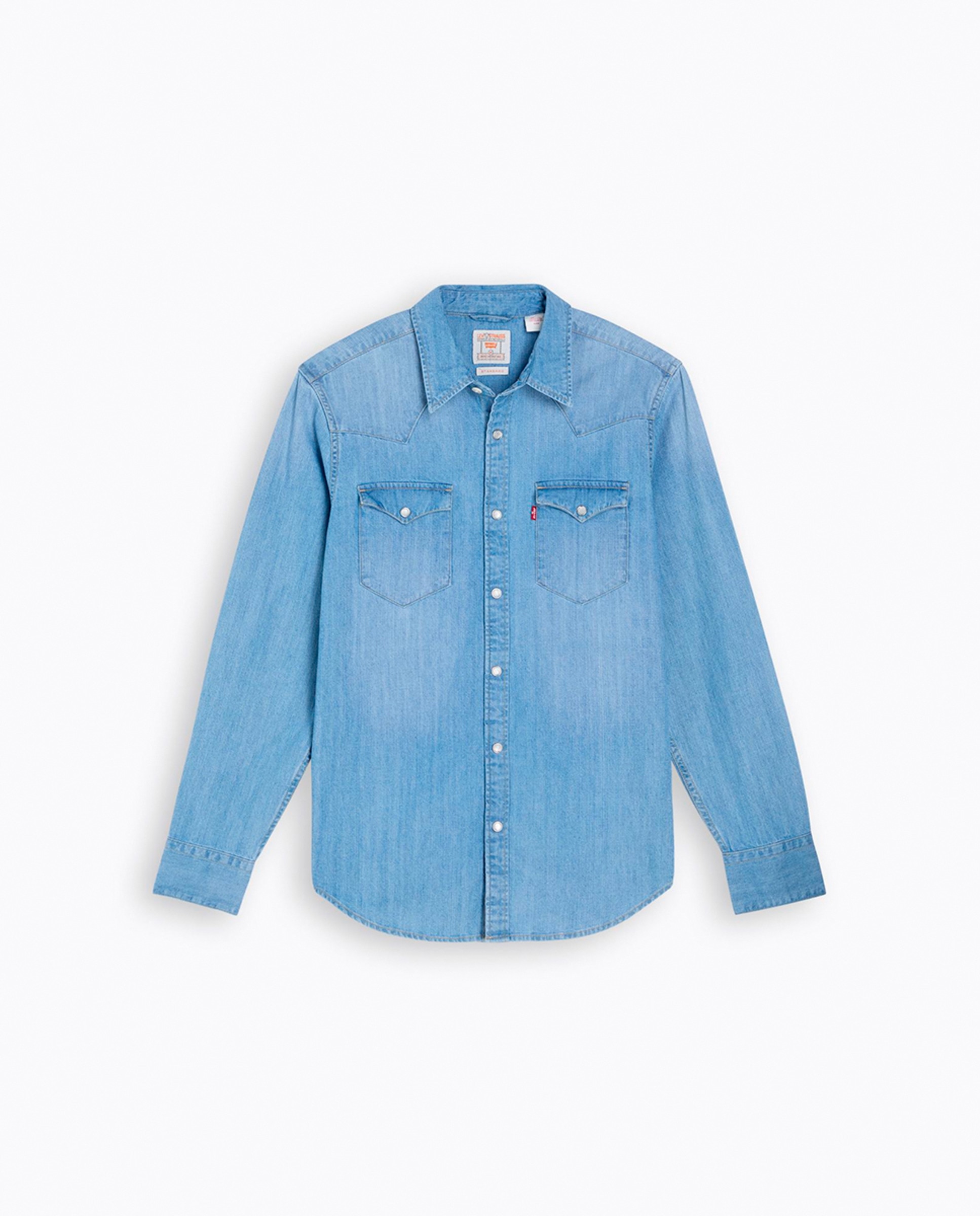 Camisa de ganga com manga comprida Azul-claro-5