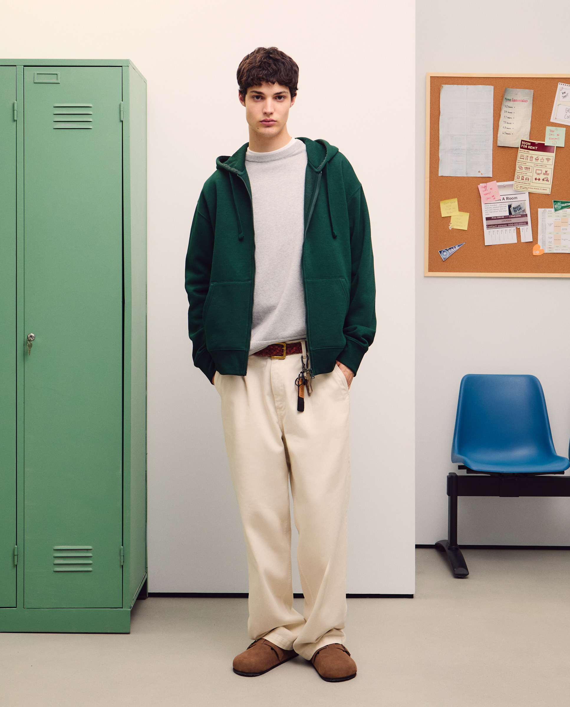 Sweatshirt Aberta com Capuz e Fecho de Correr Verde Bilhar-1