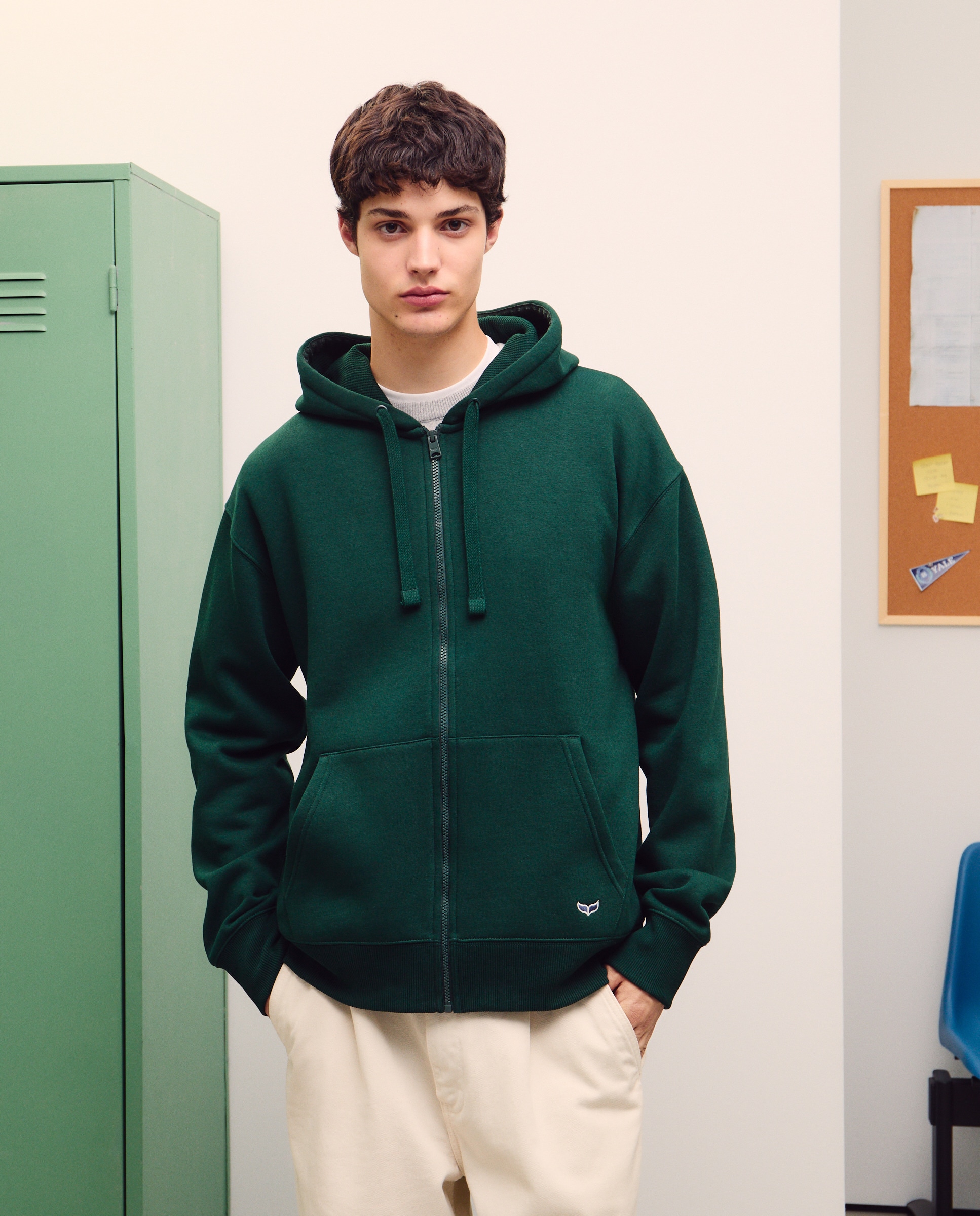 Sweatshirt Aberta com Capuz e Fecho de Correr Verde Bilhar-2