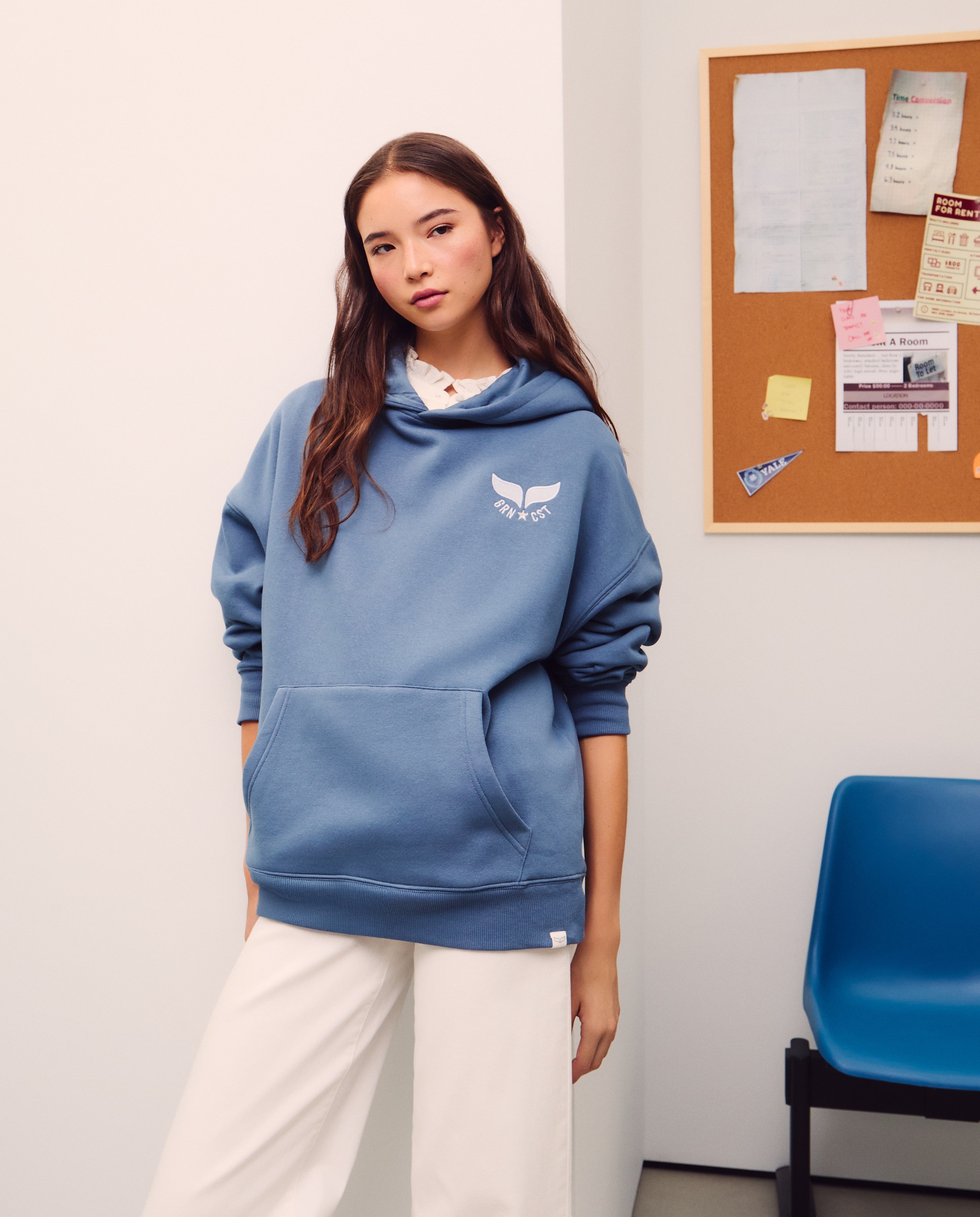 Sweatshirt com Capuz Fechado Oversize com Logótipo Azul-1