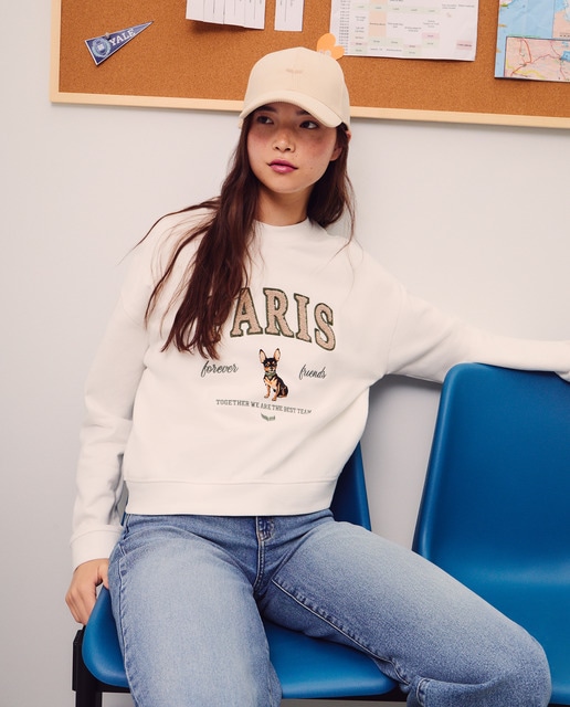Imagem 0 de Sweatshirt de Gola Fechada com Bordado de Paris e Cão