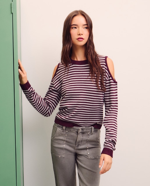 Imagem 0 de Camisola de Malha Cut Out às Riscas com Fio Metalizado