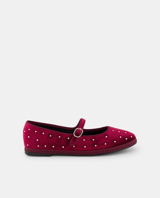 Imagem 0 de Sapatos de Presilha em Veludo com Strass e Pespontos na Sola