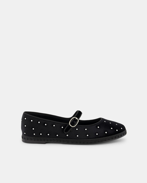 Imagem 0 de Sapatos de Presilha em Veludo com Strass e Pespontos na Sola