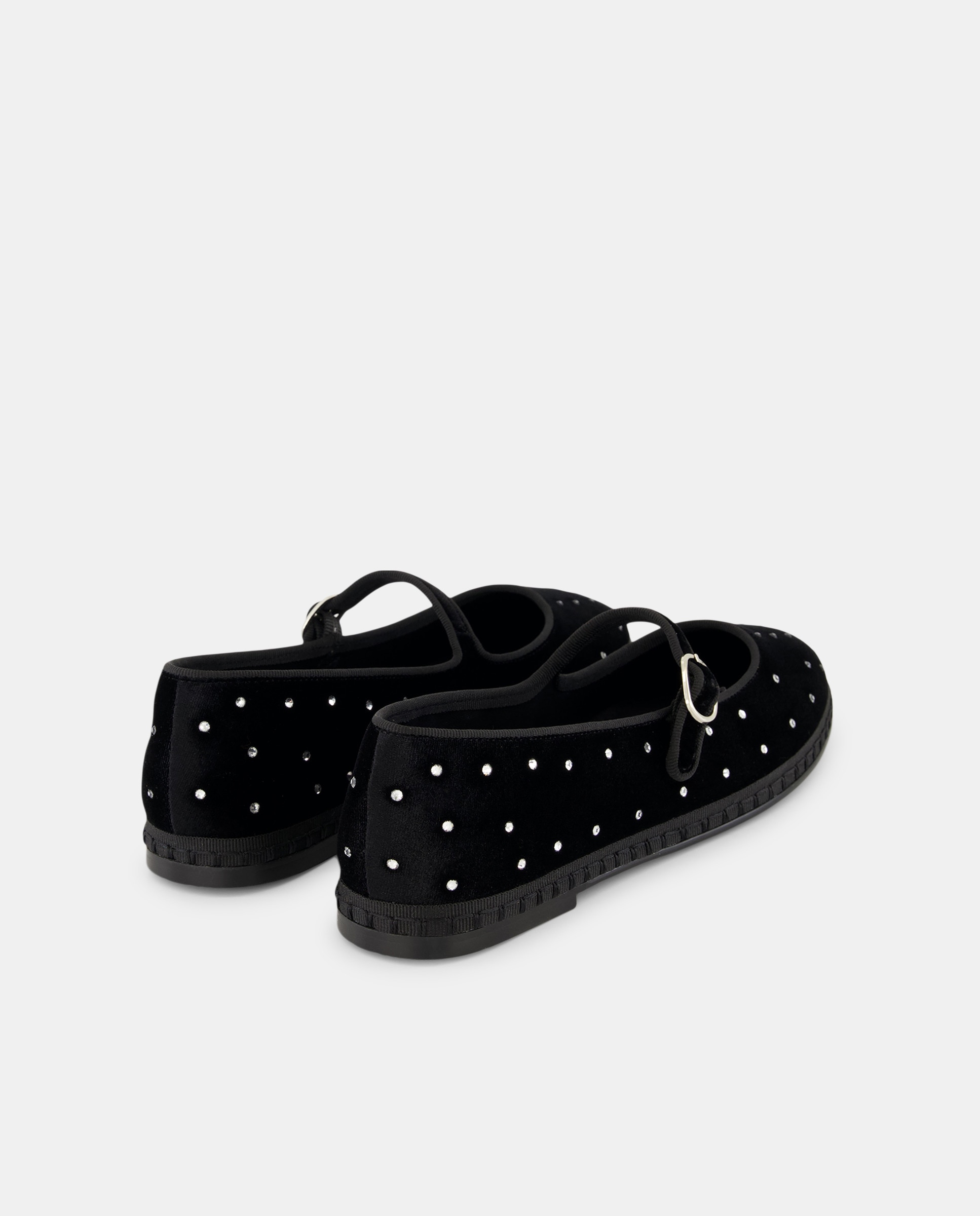 Sapatos de Presilha em Veludo com Strass e Pespontos na Sola Preto-3