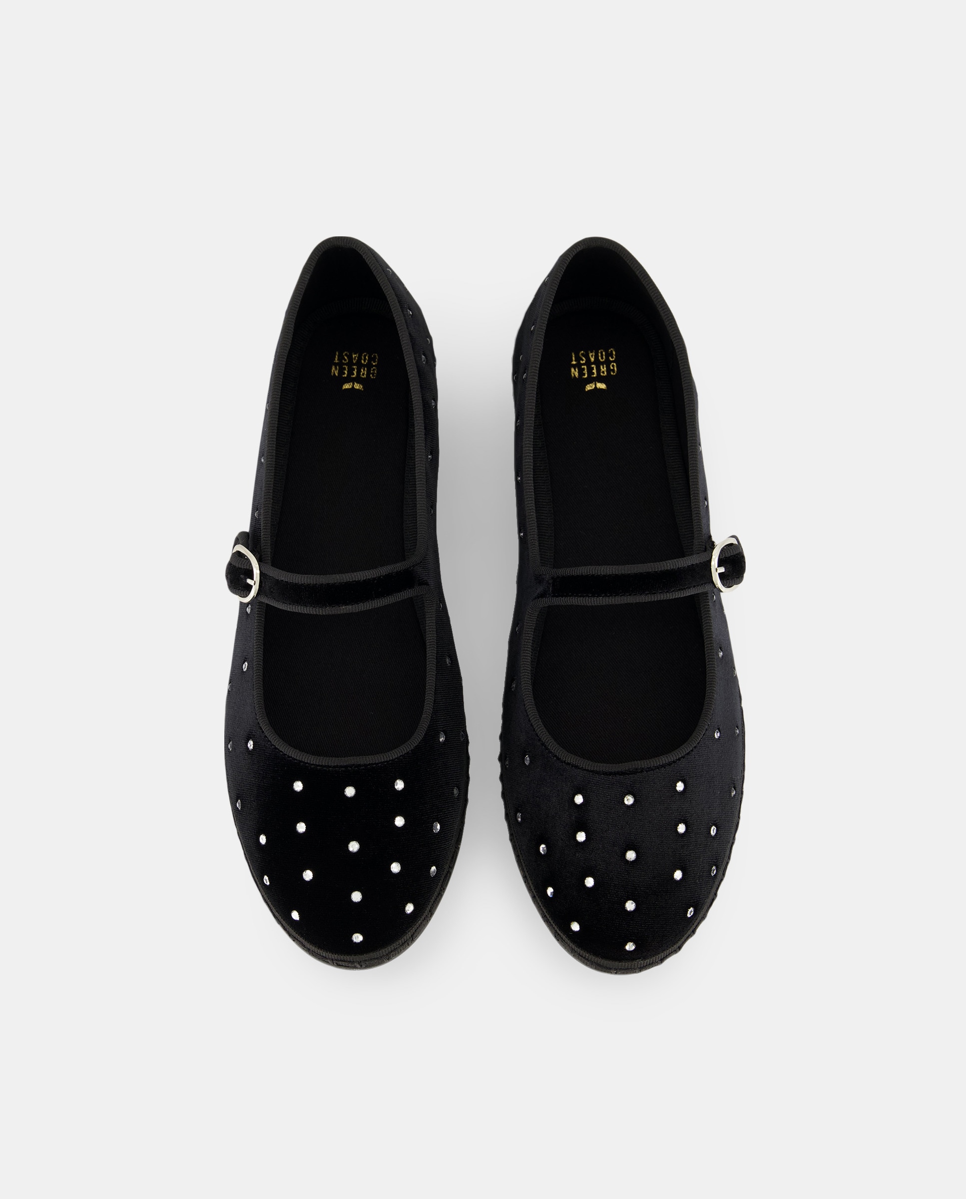 Sapatos de Presilha em Veludo com Strass e Pespontos na Sola Preto-4