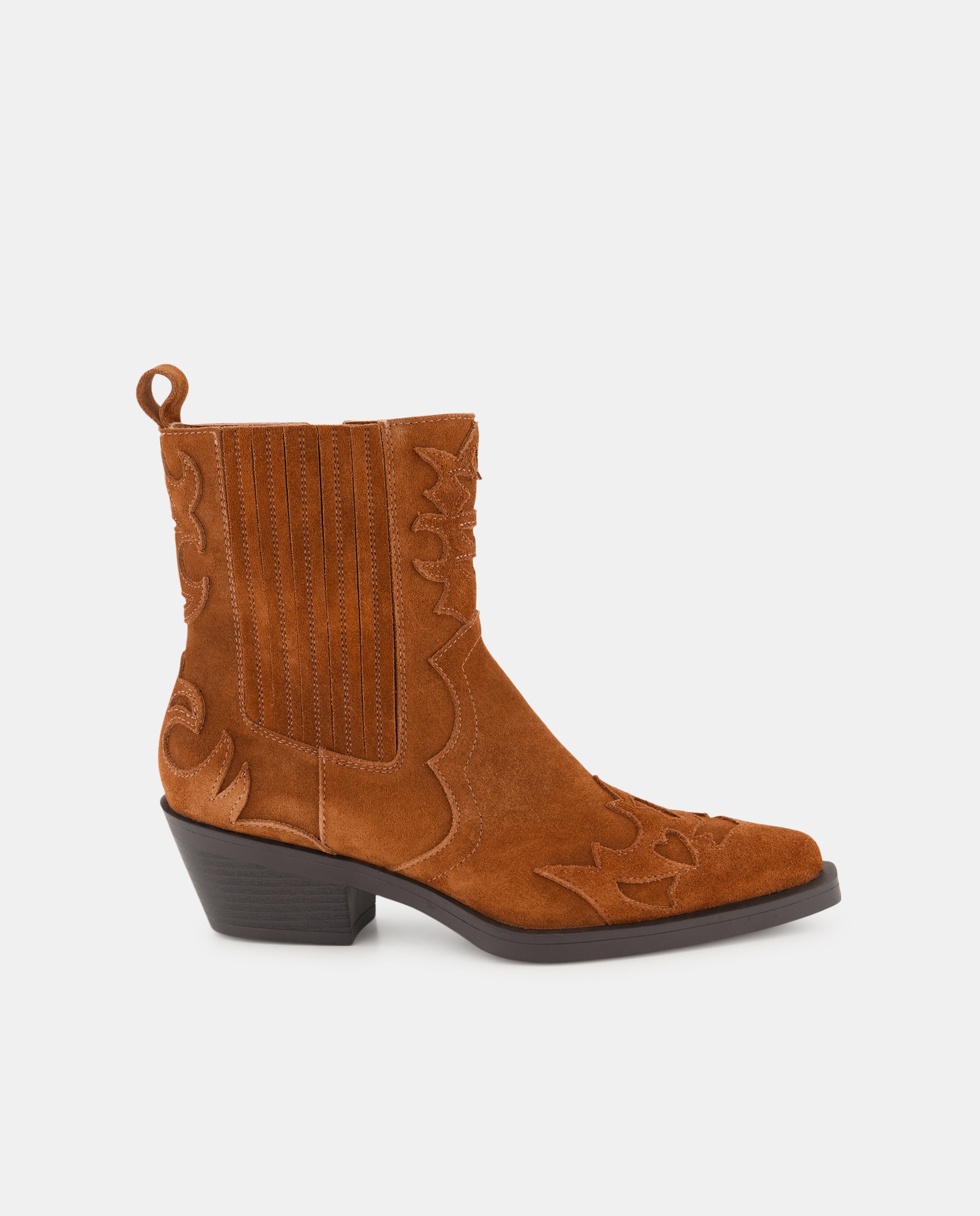 Botins de Camurça com Trabalhos Tipo Cowboy Castanho-1