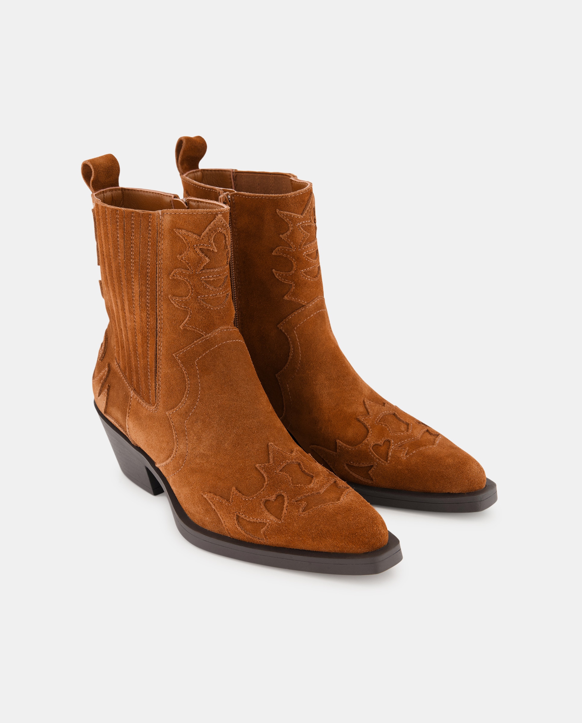 Botins de Camurça com Trabalhos Tipo Cowboy Castanho-2