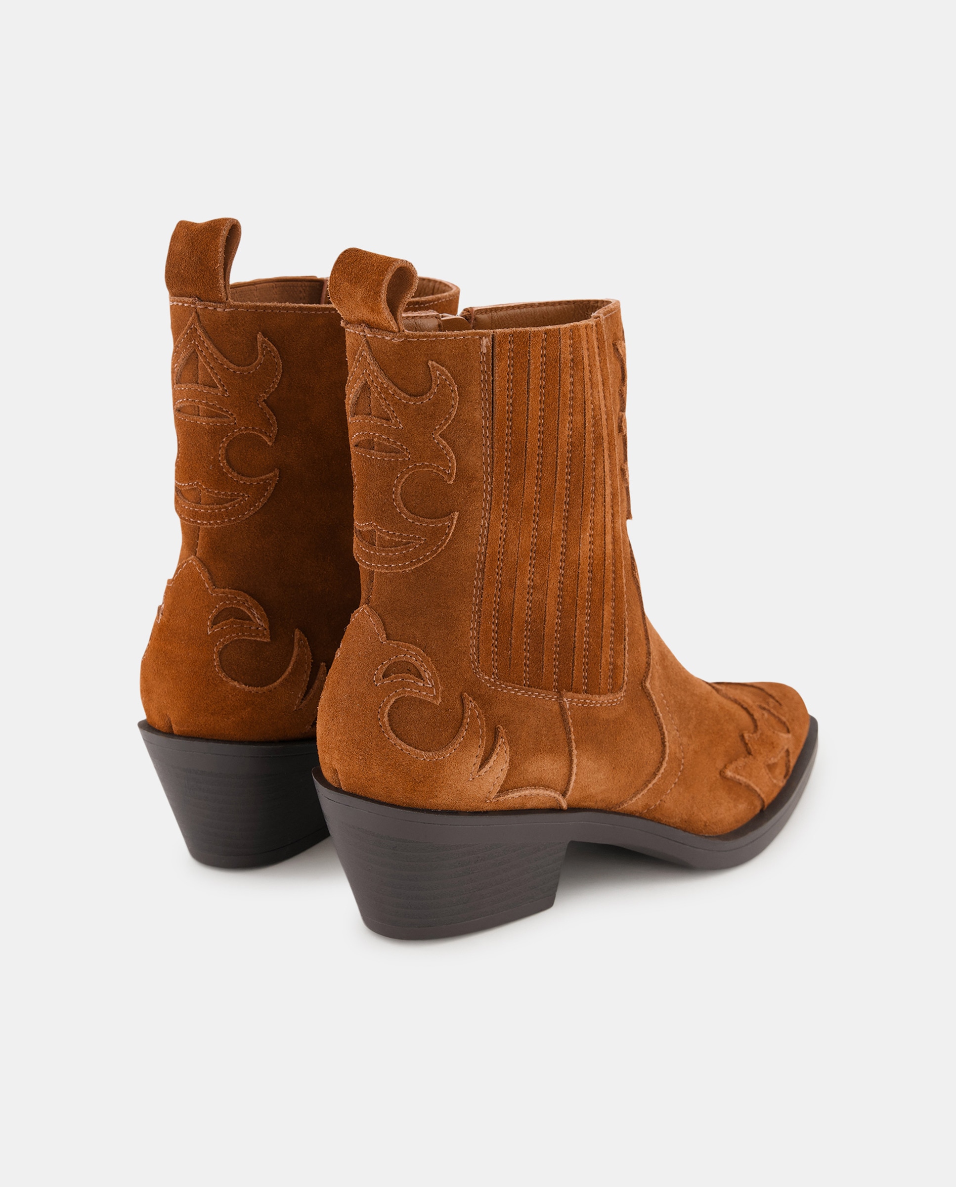 Botins de Camurça com Trabalhos Tipo Cowboy Castanho-3