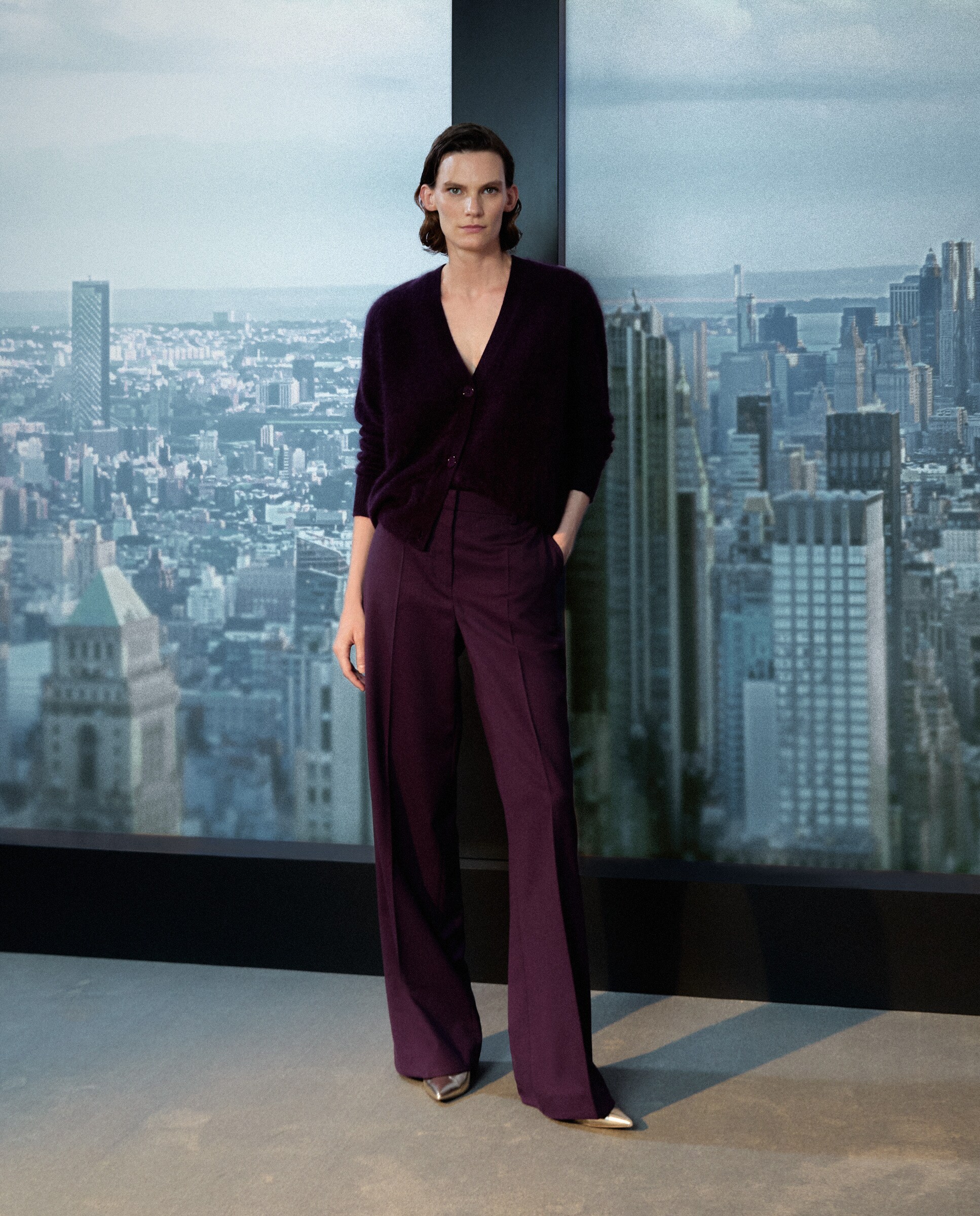 Pantalon Recto Pantalon Mujer Morado Pantalón De Mujer Recto Sin - Main Image