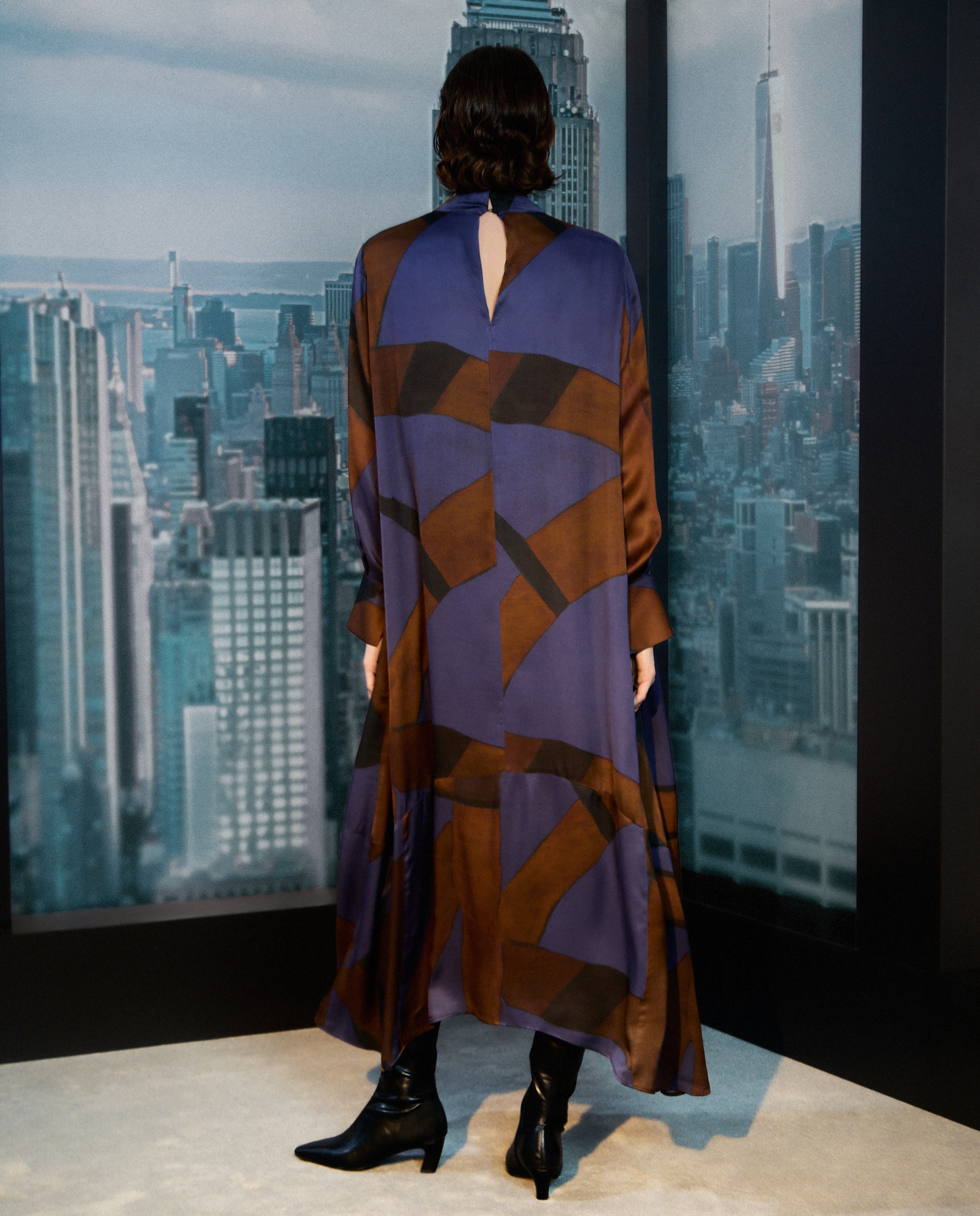 Vestido midi com estampado geométrico Azul-3
