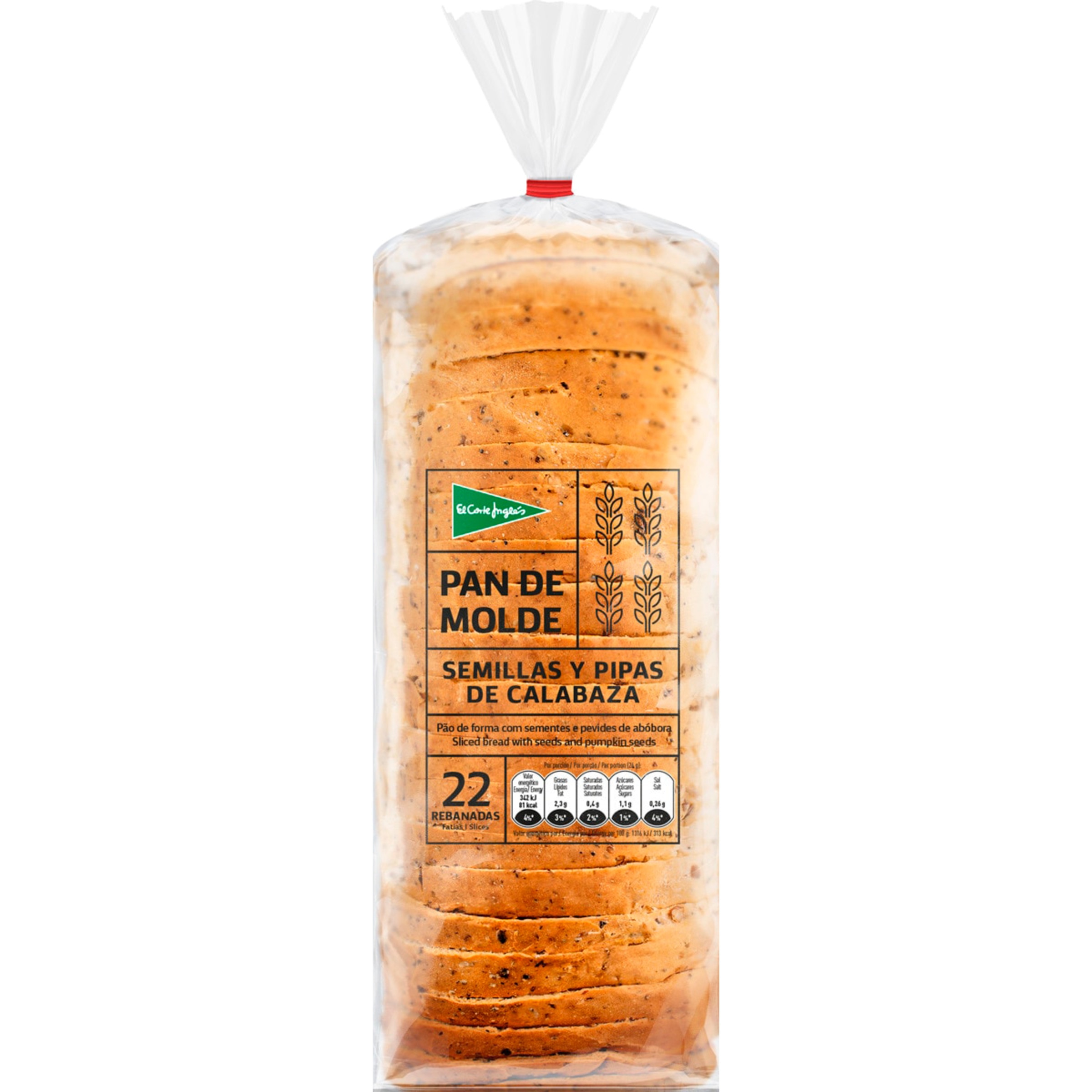 Pão de Forma com Sementes e Pevides de Abóbora embalagem 580 g