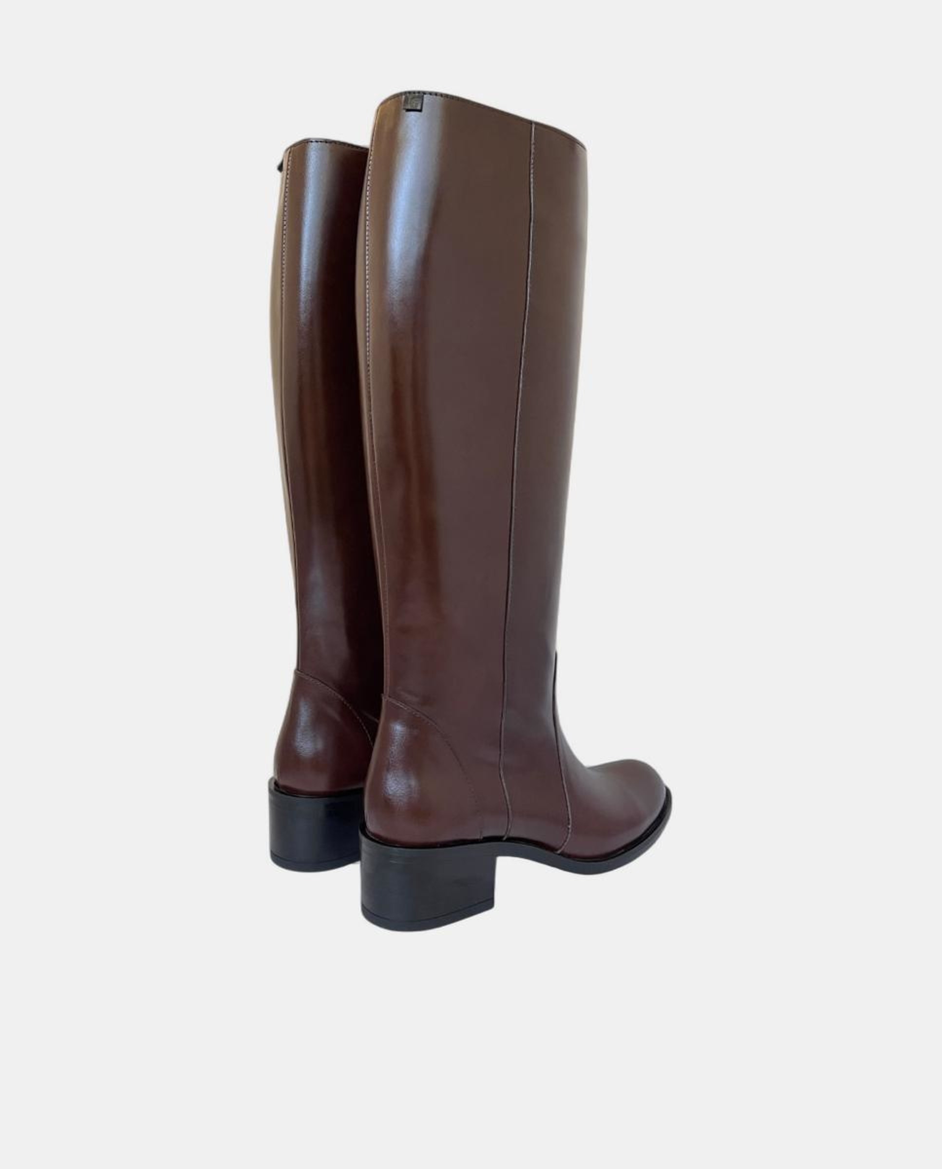 Botas com Salto de Bloco e em Pele Castanho-escuro-3