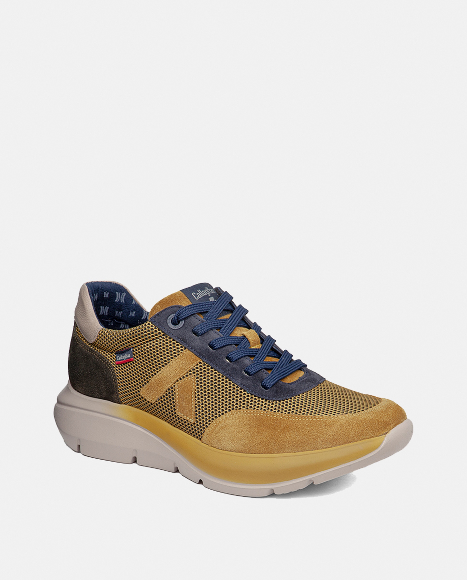 Sapatilhas Combinadas de Pele e Têxtil Amarelo-2