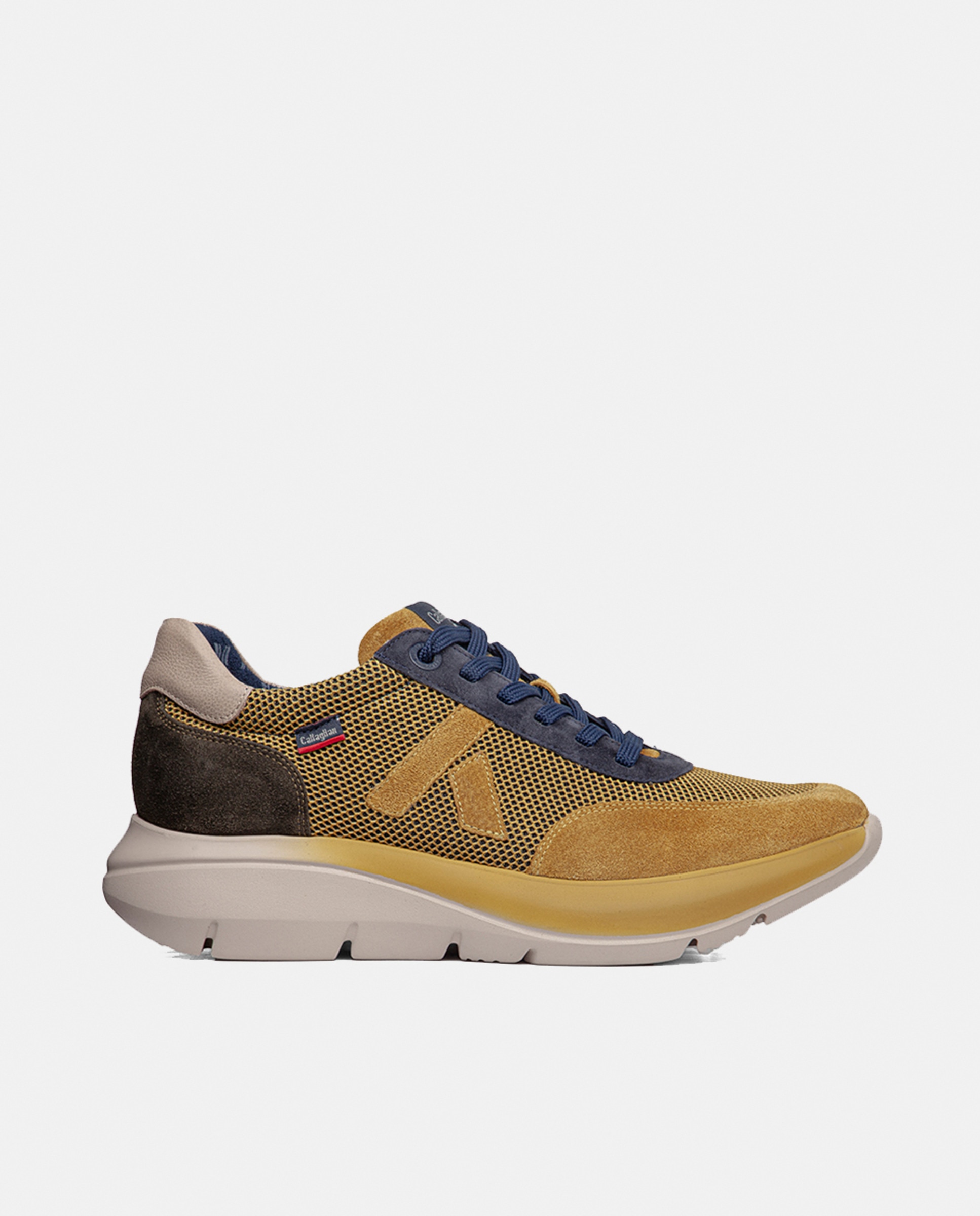 Sapatilhas Combinadas de Pele e Têxtil Amarelo-1