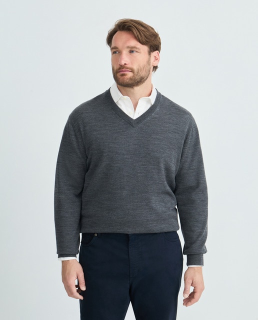 Imagen 0 de Jersey cuello pico liso 100% lana merino de hombre tallas grandes