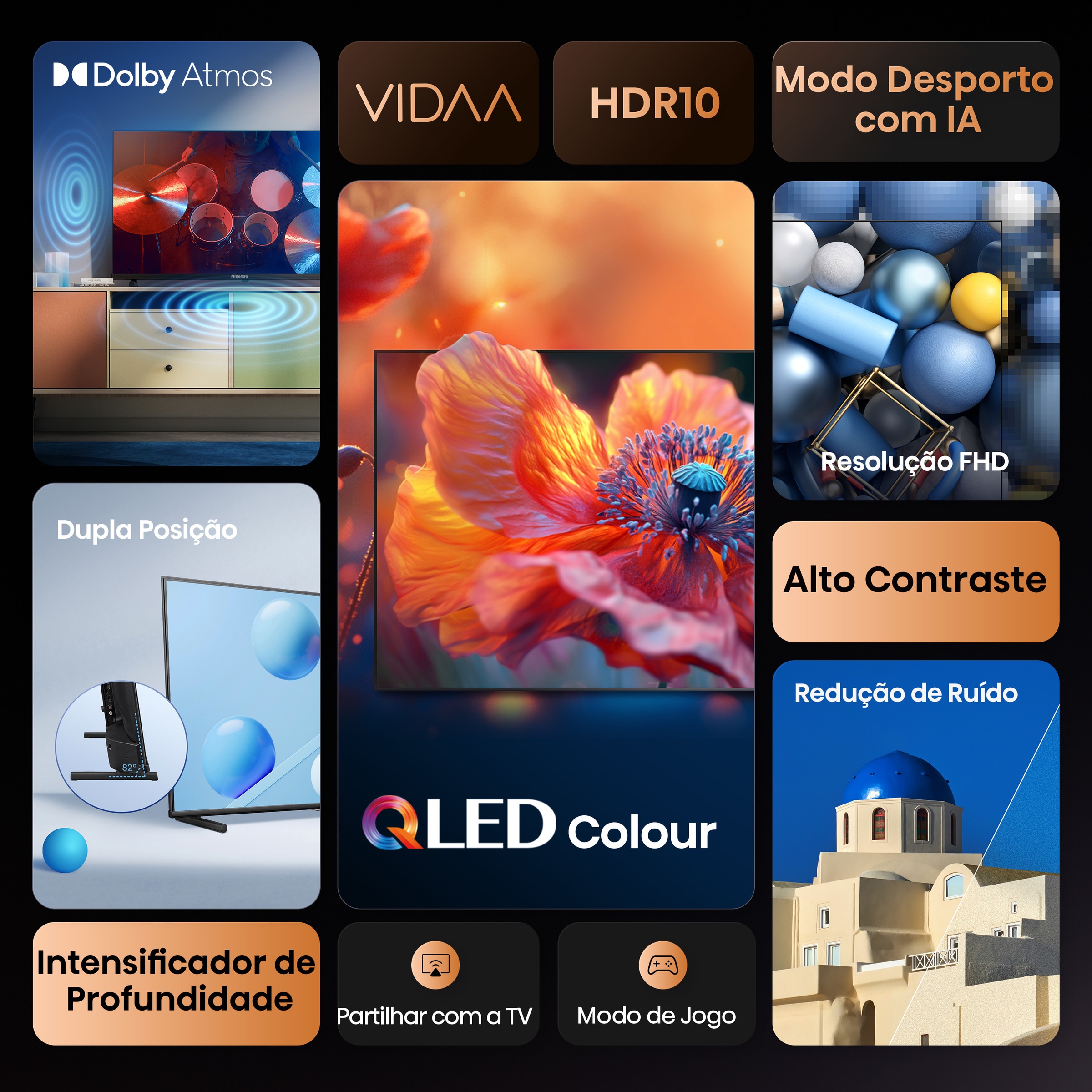 TV QLED Hisense 40" 40A5Q, Smart TV Preto-3