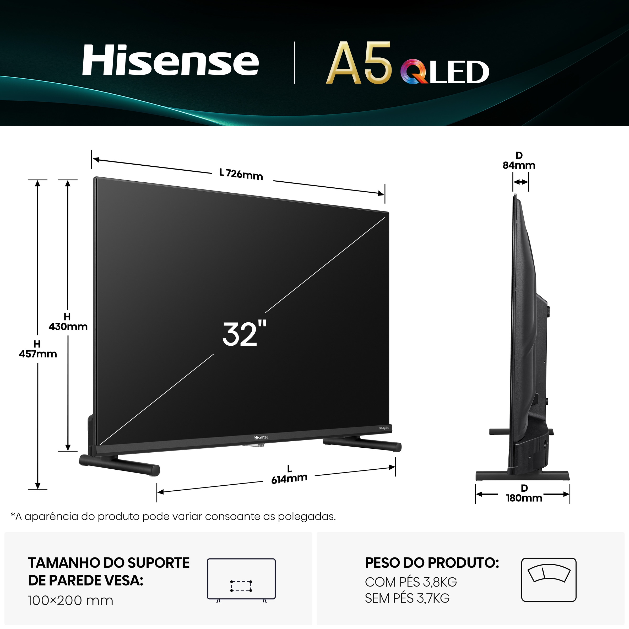 TV QLED Hisense 40" 40A5Q, Smart TV Preto-2