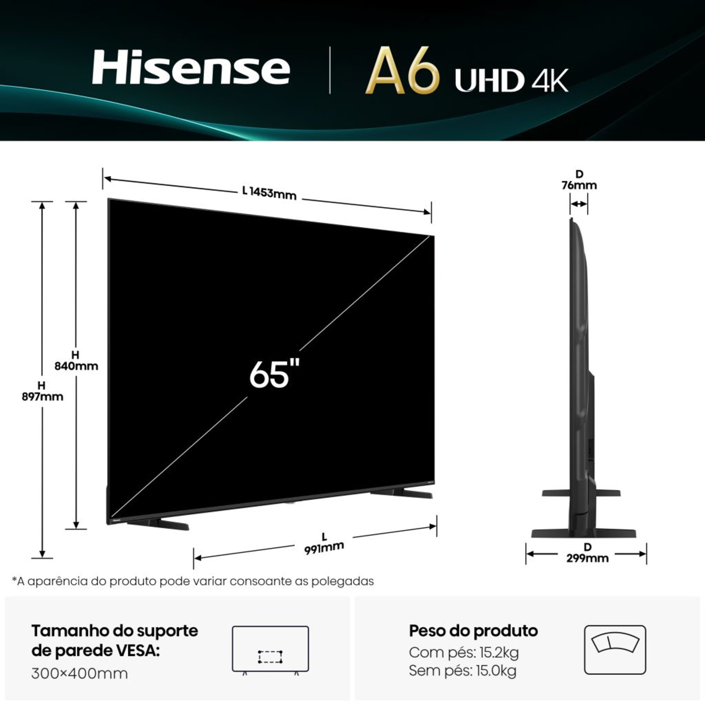 TV QLED 139 cm (55") Hisense 55A7Q, UHD 4K, Smart TV Preto-2