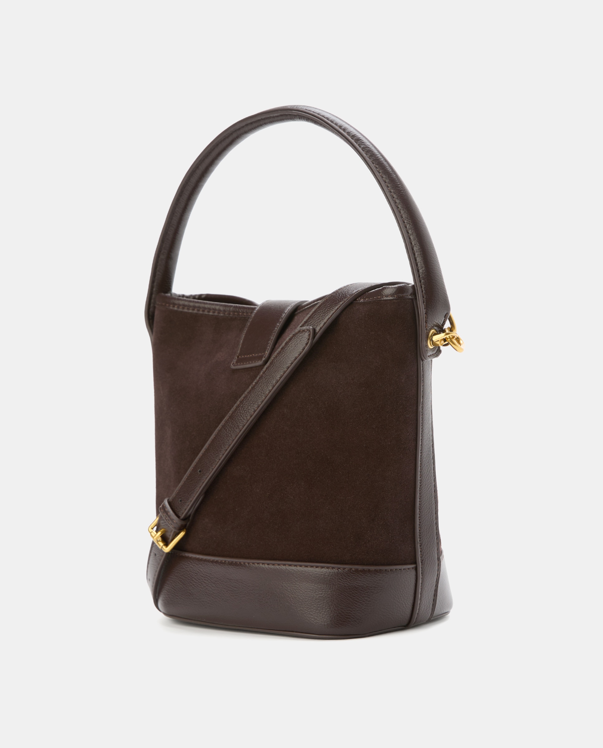 Mala Tipo Bucket em Pele com Fivela Chocolate-2