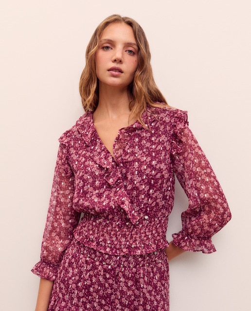 Imagem 0 de Blusa Balão em Chiffon com Estampado